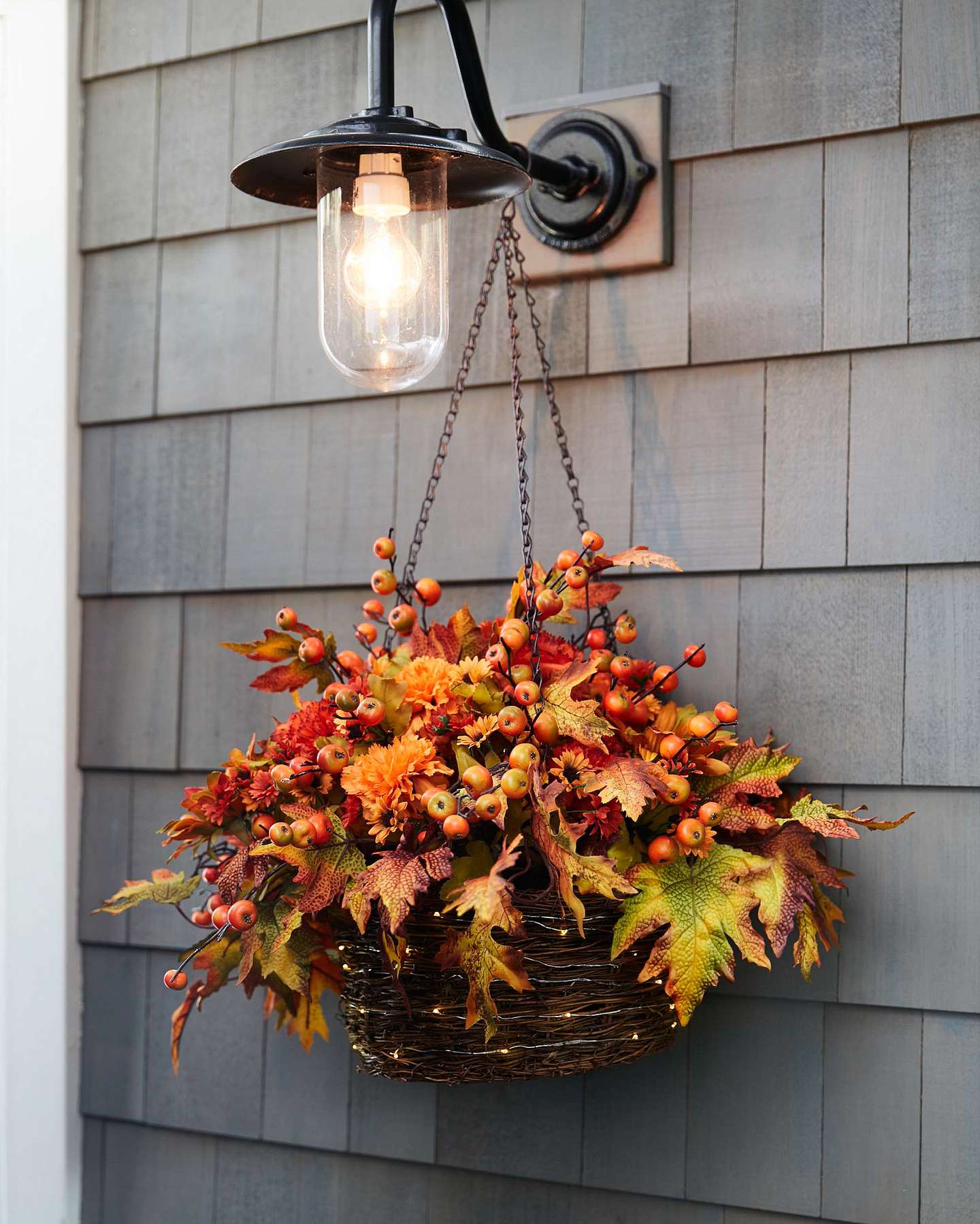 Balsam Hill Sunburst Mums Artificial Hanging Basket LED Showcase