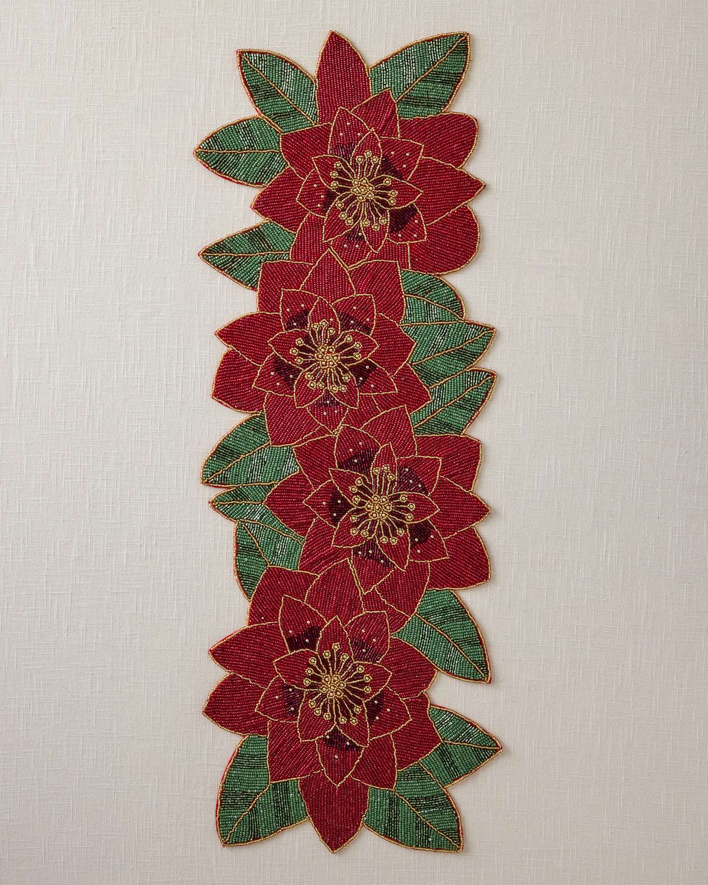 Christmas Poinsettia Beaded Table Runner