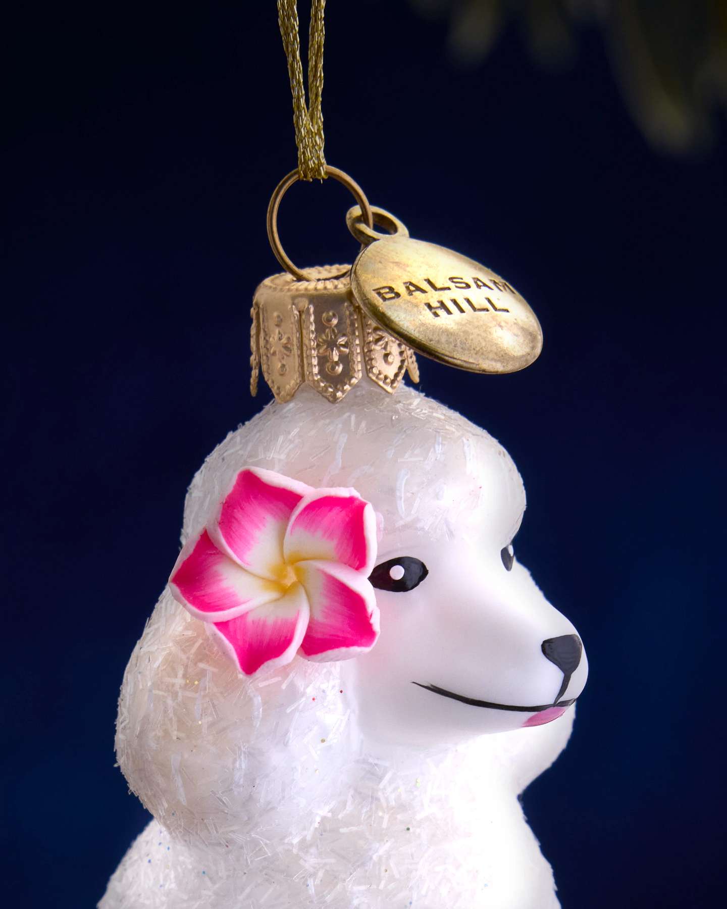Balsam Hill Studio White Poodle with Plumeria Ornament