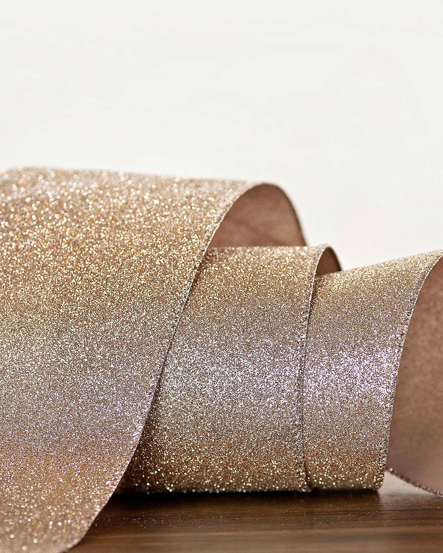 Balsam Hill Champagne Glitter Artificial Christmas Tree Ribbon
