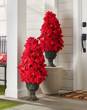 Outdoor Lit Red Poinsettia Celebration Pot Filler Outdoor Lit Red Poinsettia Celebration Pot Filler