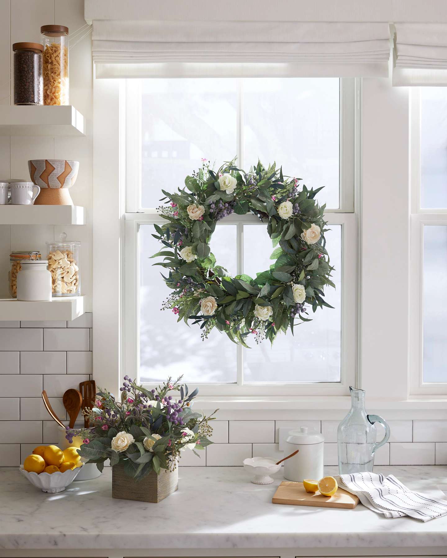 Balsam Hill Marseille Meadow Foliage Styled with Wicker Basket and Accessories