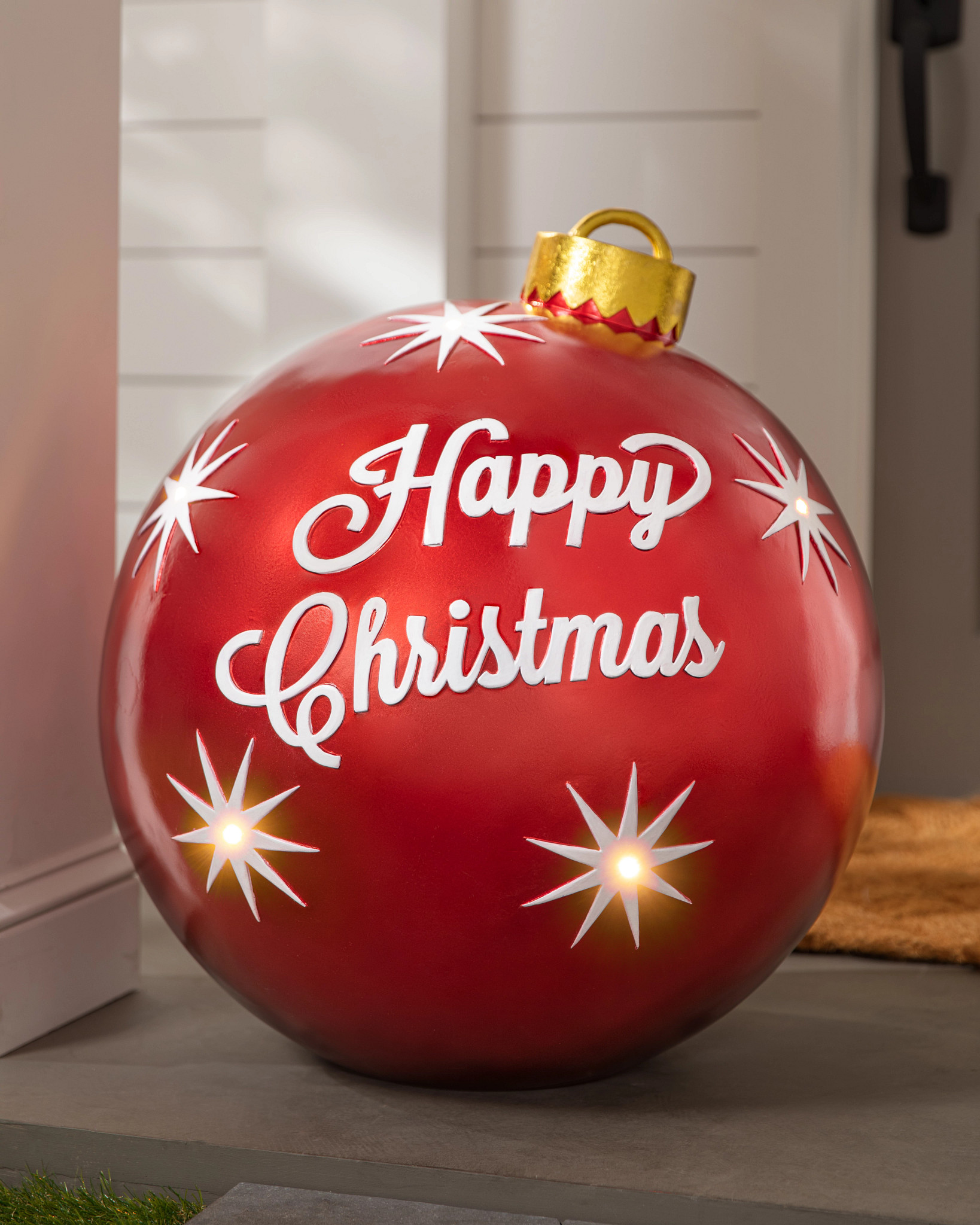 Lit Happy Christmas Starburst Bauble