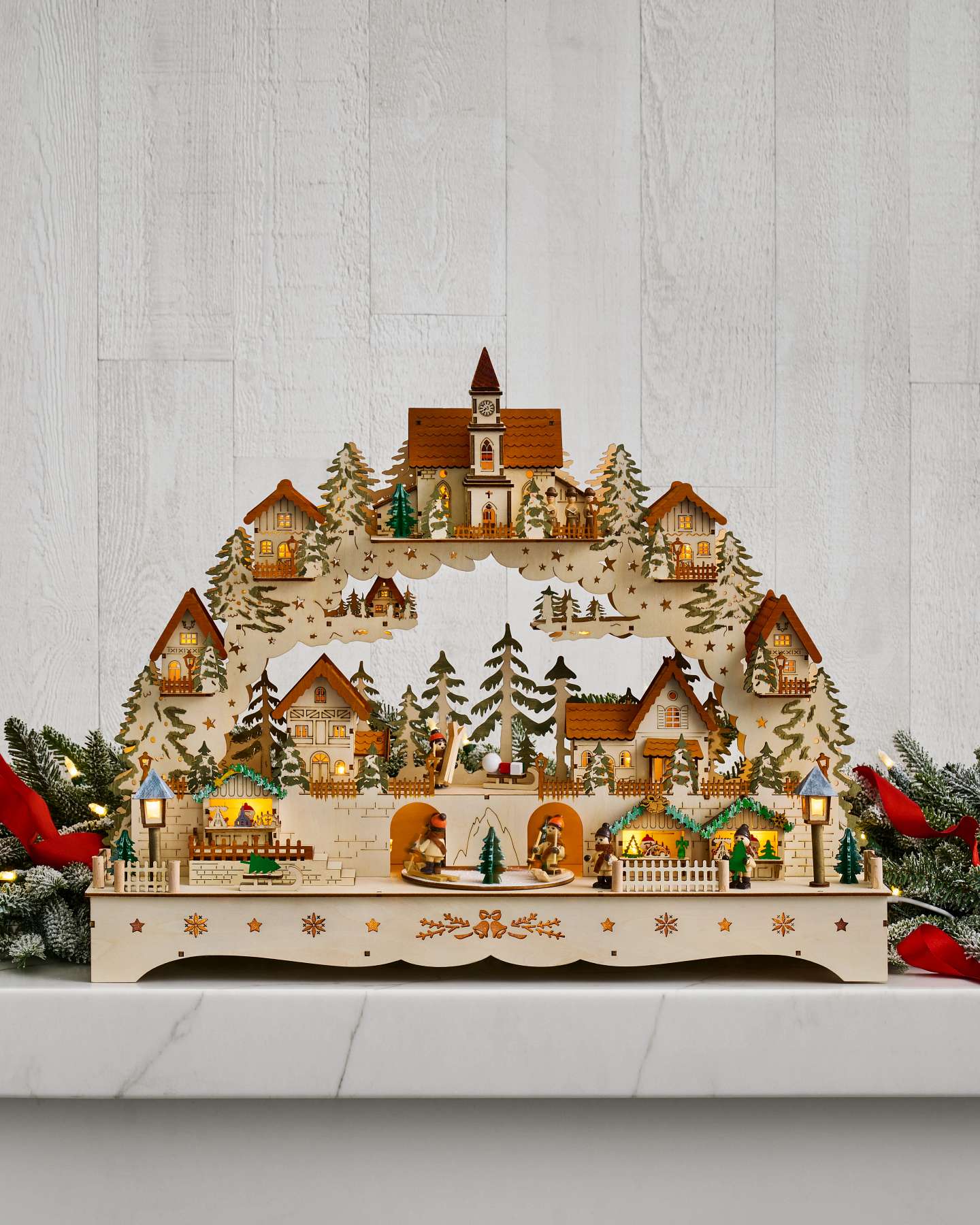 Balsam Hill Lit Wooden Animated Scene Lifestyle Display