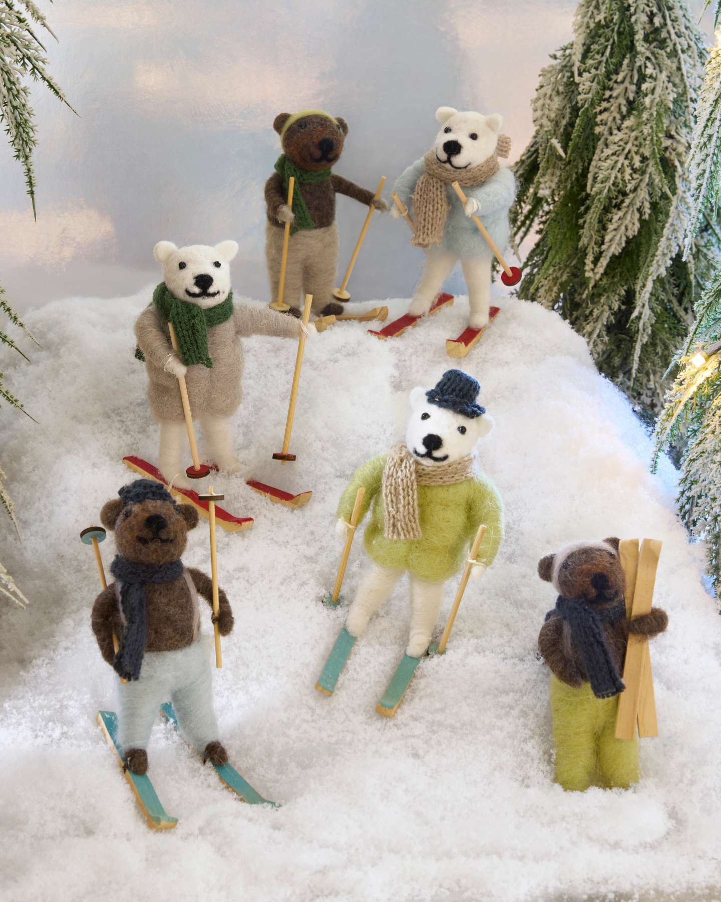 Balsam Hill Alpine Adventure Ornament Set Lifestyle Snow Display Closeup