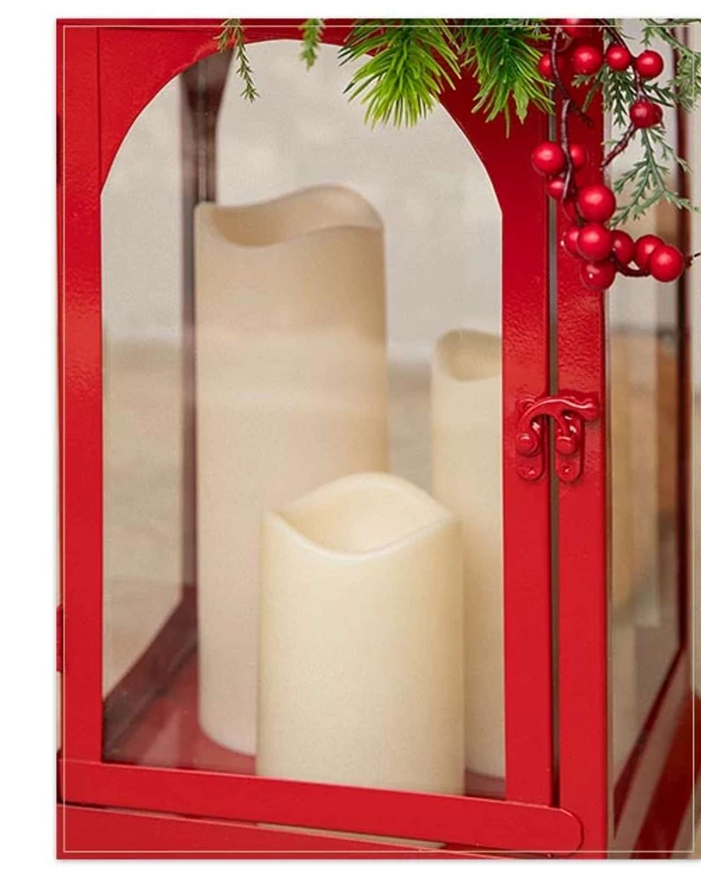Balsam Hill Red Berry Pinecone Lantern Product Display