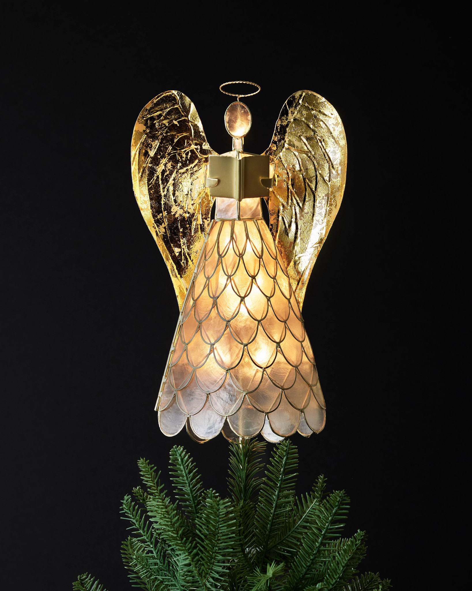 Capiz Angel Lighted Tree Topper | Balsam Hill