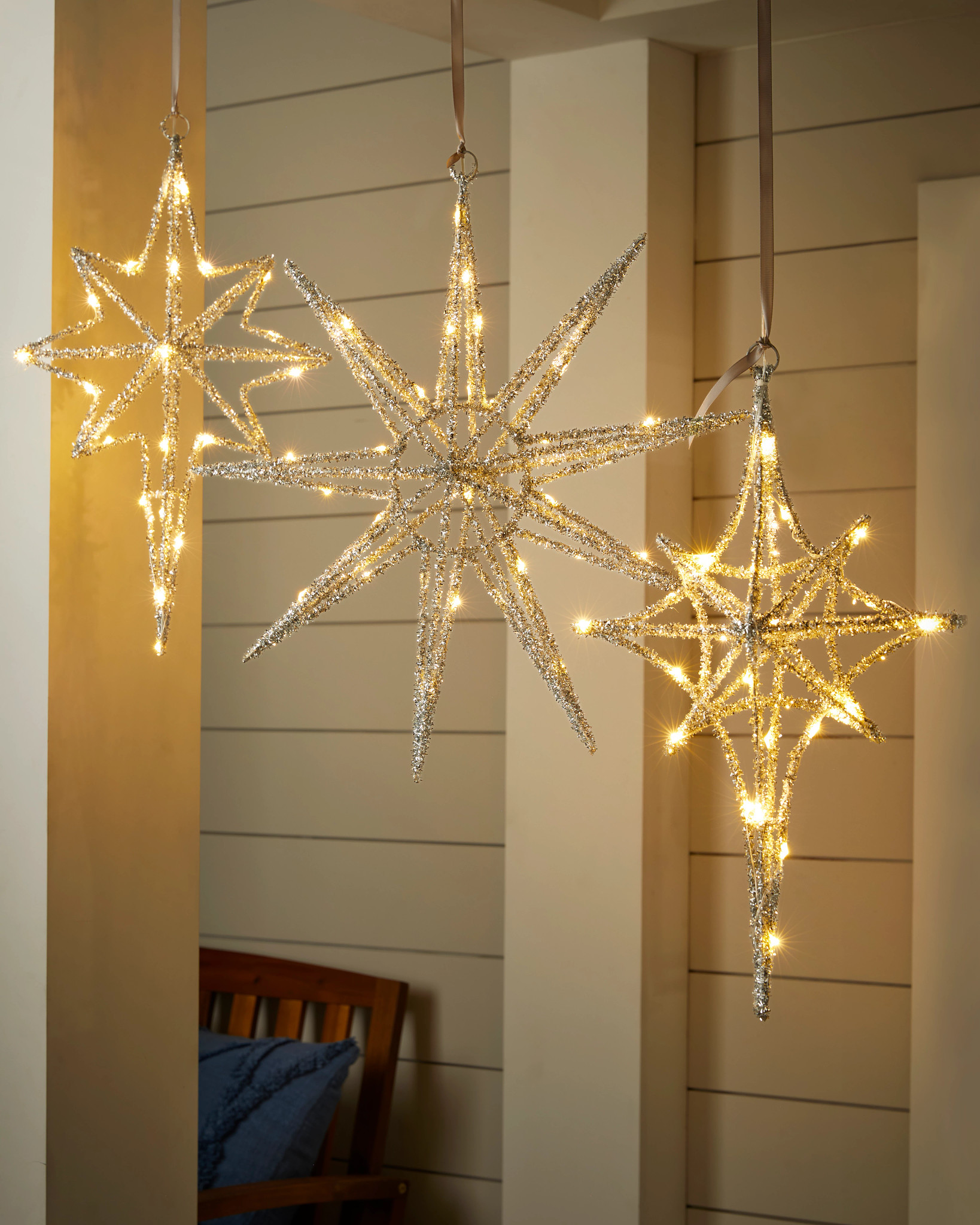 Outdoor Lit Tinsel Star Set