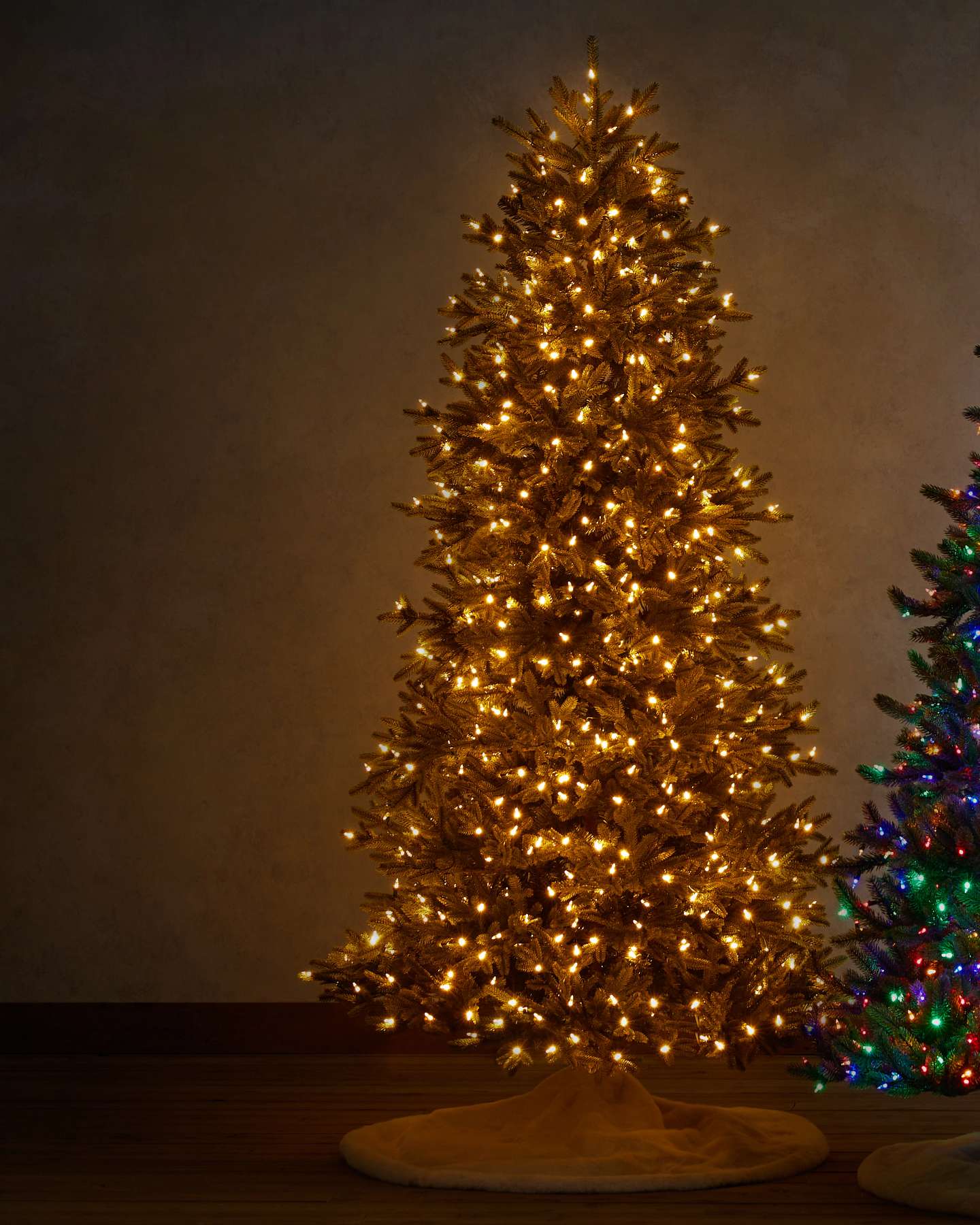 Balsam Hill Norway Spruce Artificial Christmas Tree Lifestyle Display in Dark Room