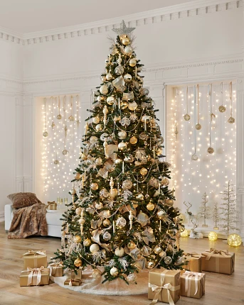 Christmas tree with gold and ivory ornaments