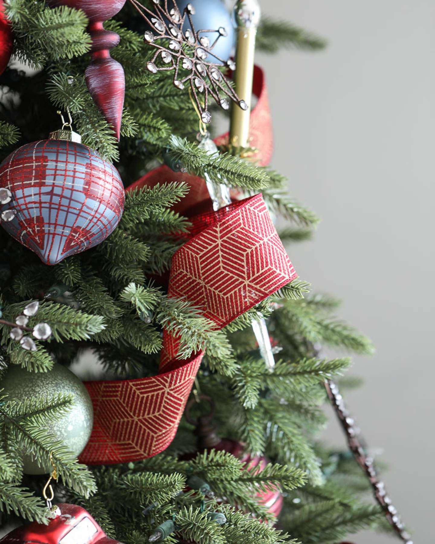 Balsam Hill Stratford Spruce Artificial Christmas Tree Styled with Ornaments