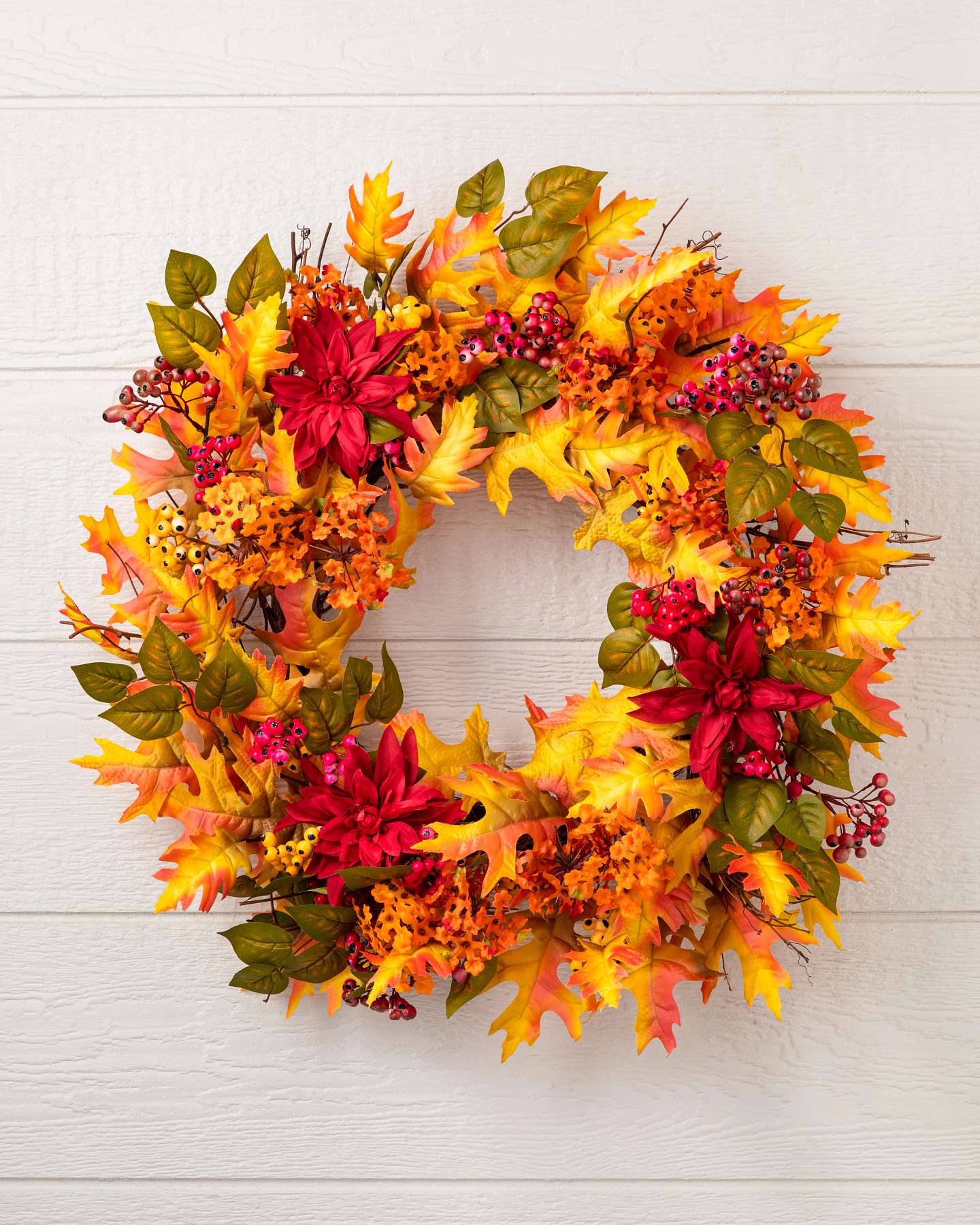 Balsam Hill Outdoor Harvest Bloom Wreath 24-Inch with Seasonal Colors