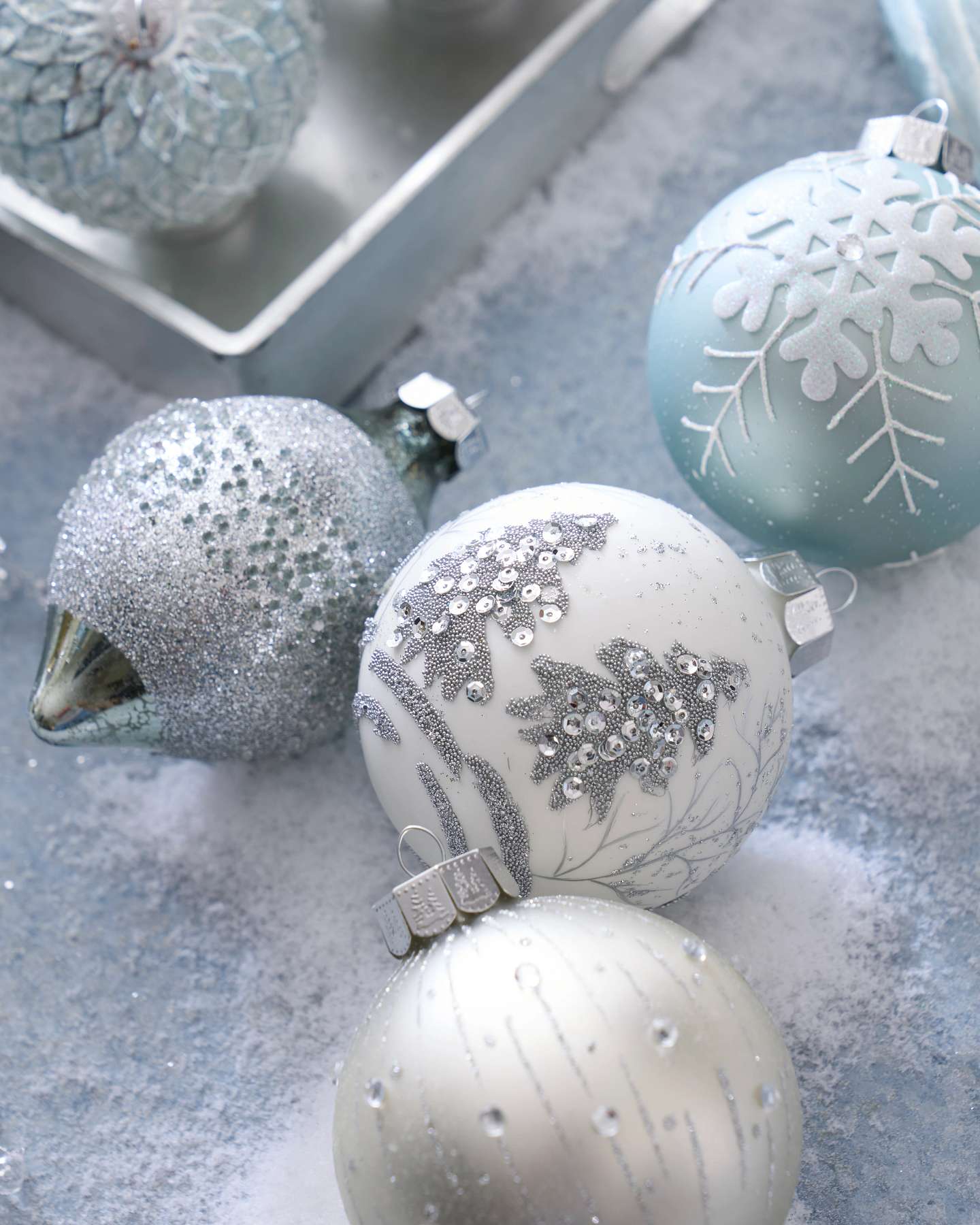 Balsam Hill Arctic Christmas Ornament Set Closeup