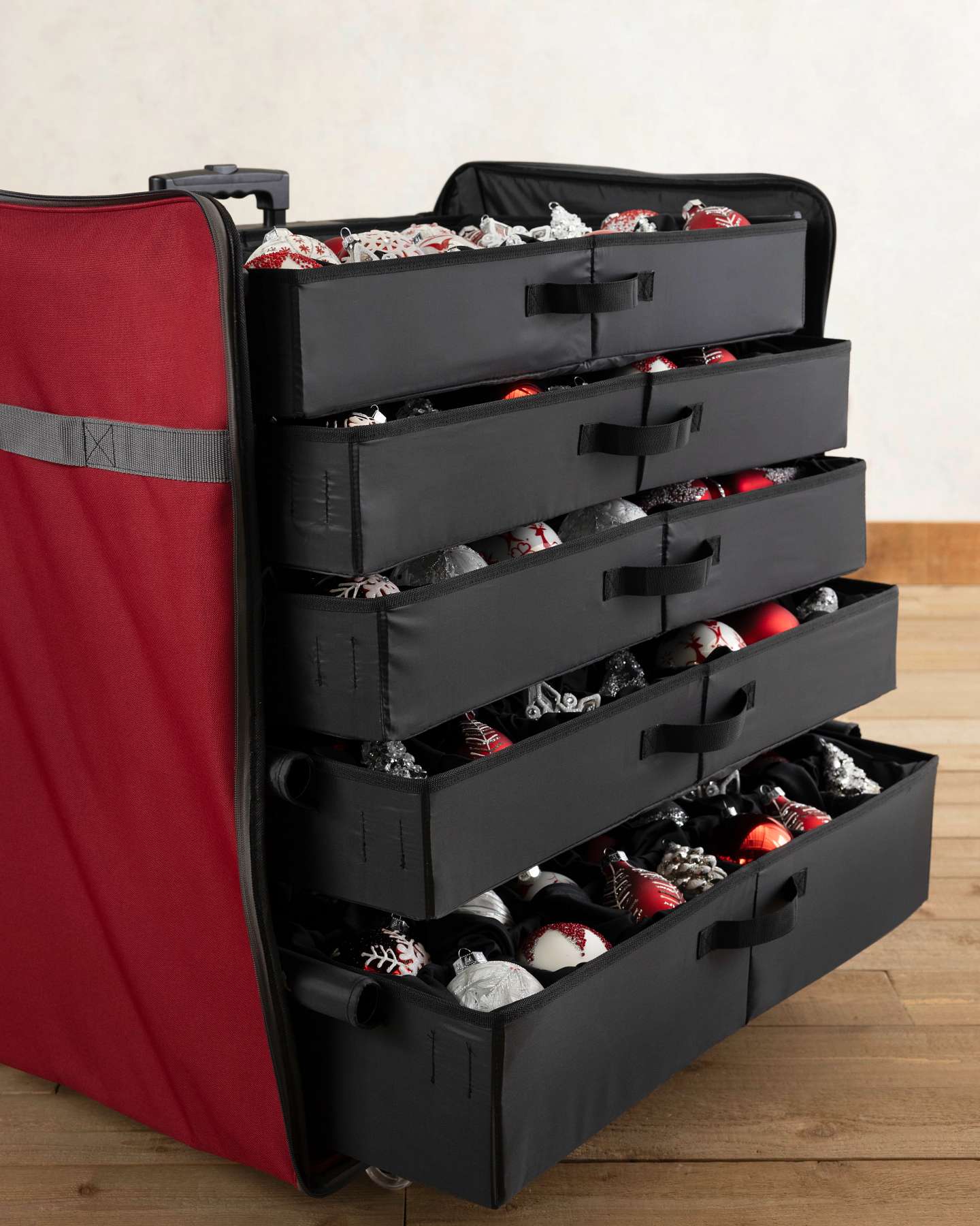 140-Piece Deluxe Telescoping Rolling Ornament Chest