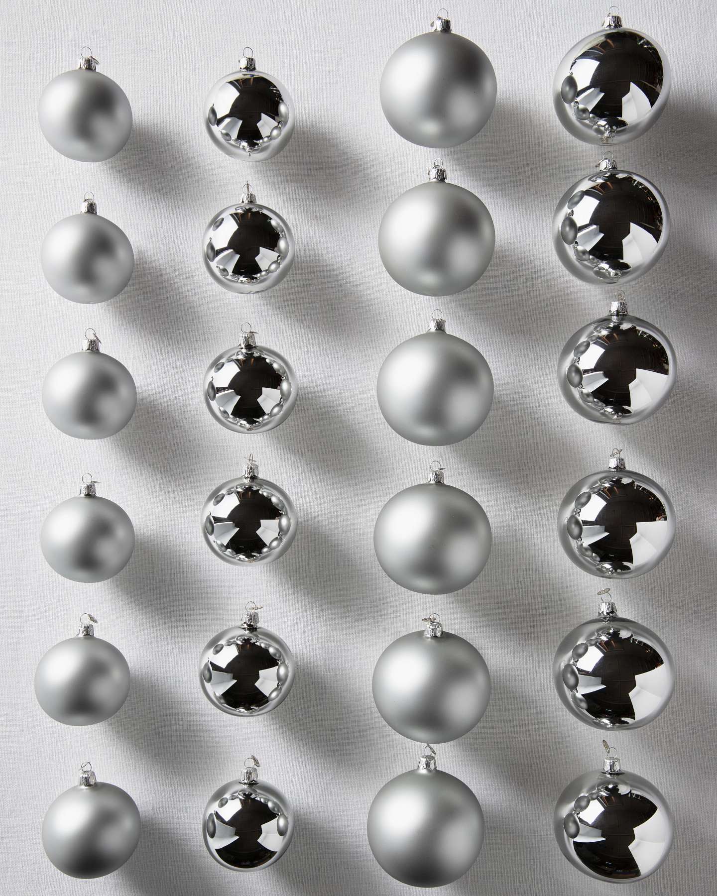 Balsam Hill Silver BH Essentials Classic Ornaments Set of 24 Product Display