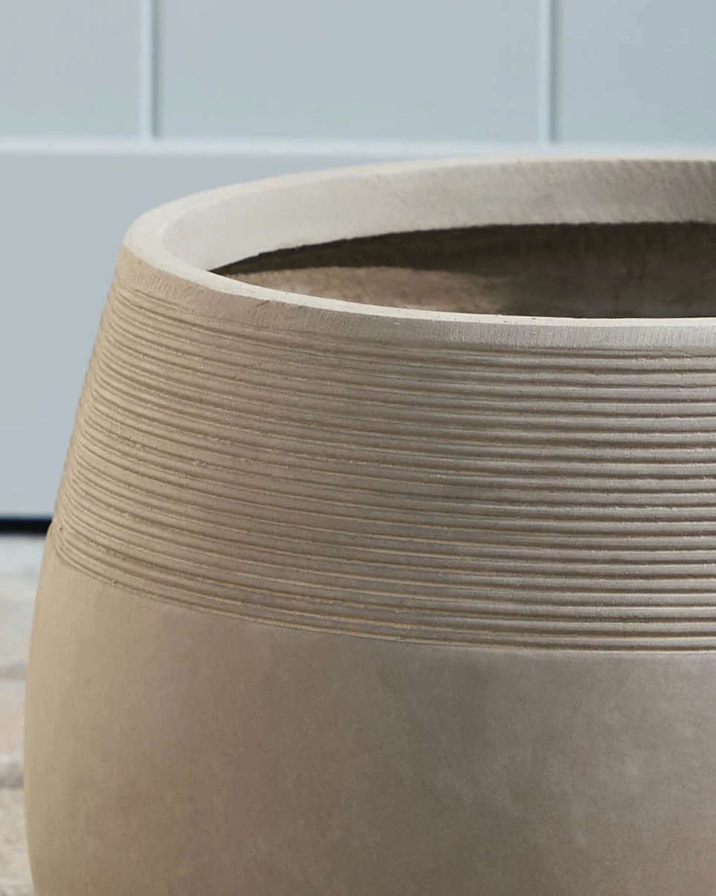 Balsam Hill Beige Outdoor Corinthian Planter 14-Inch Top Texture Closeup