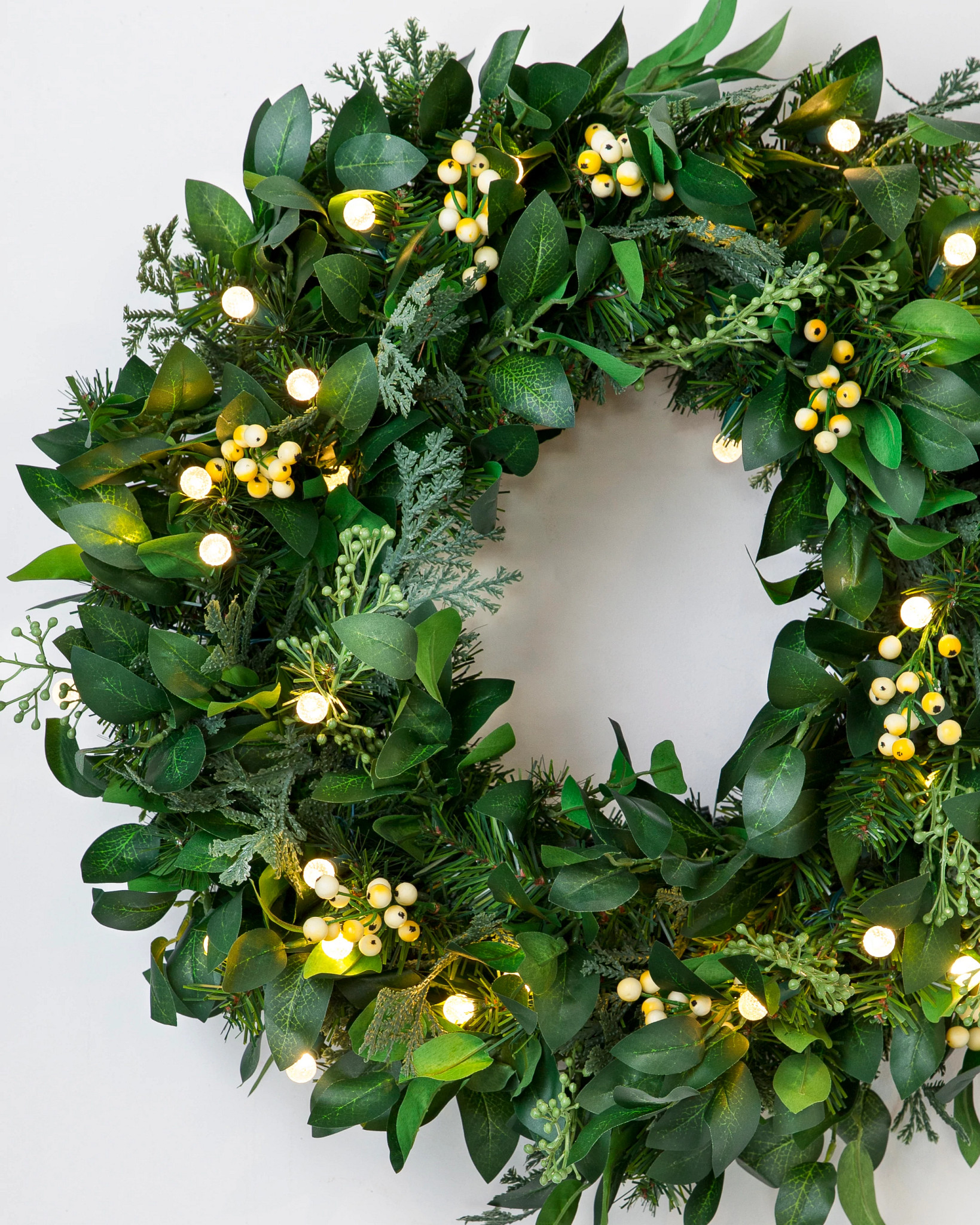Outdoor White Berry Cypress Wreath