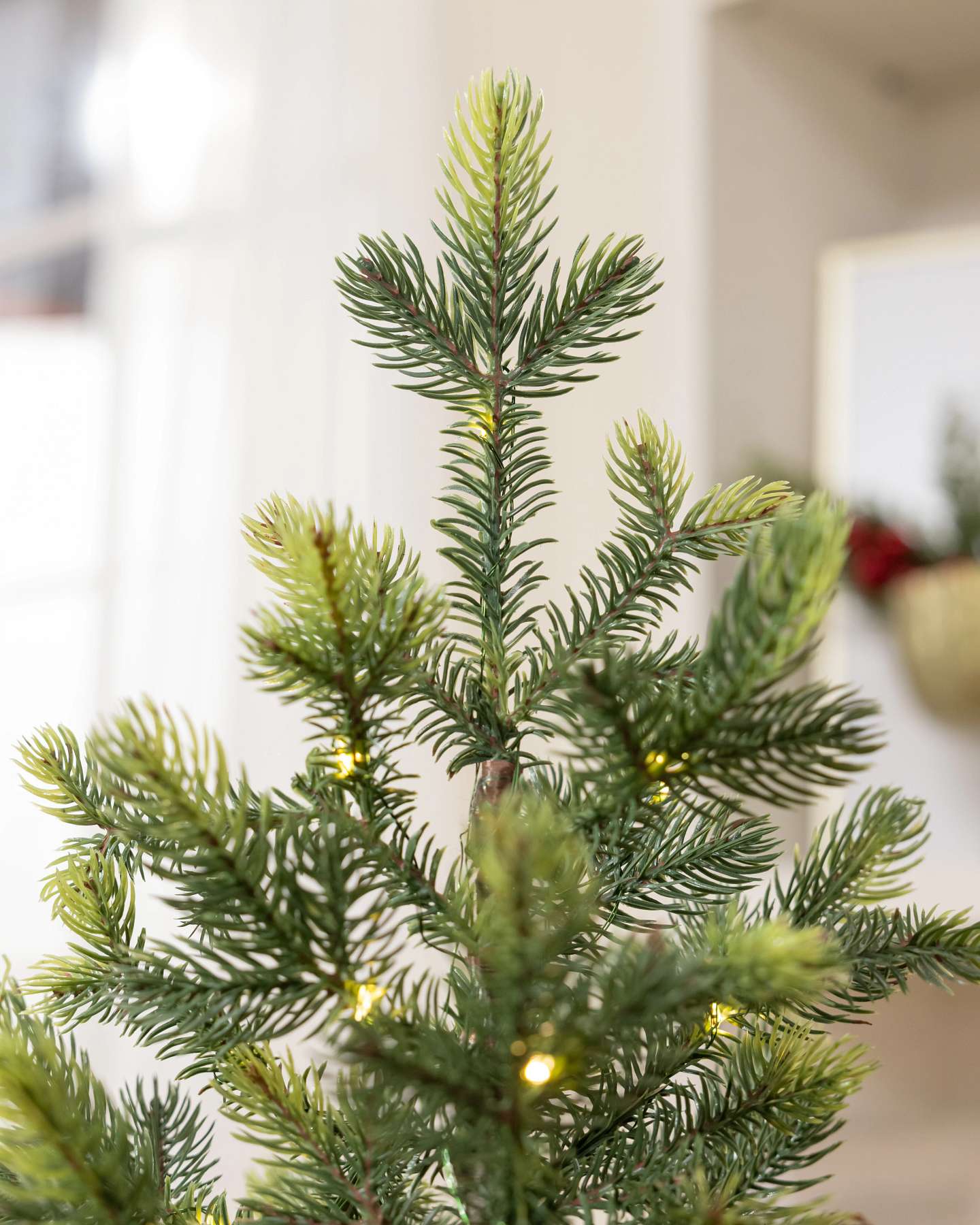 Balsam Hill Lit Countryside Tabletop Artificial Christmas Tree Set Close-Up View