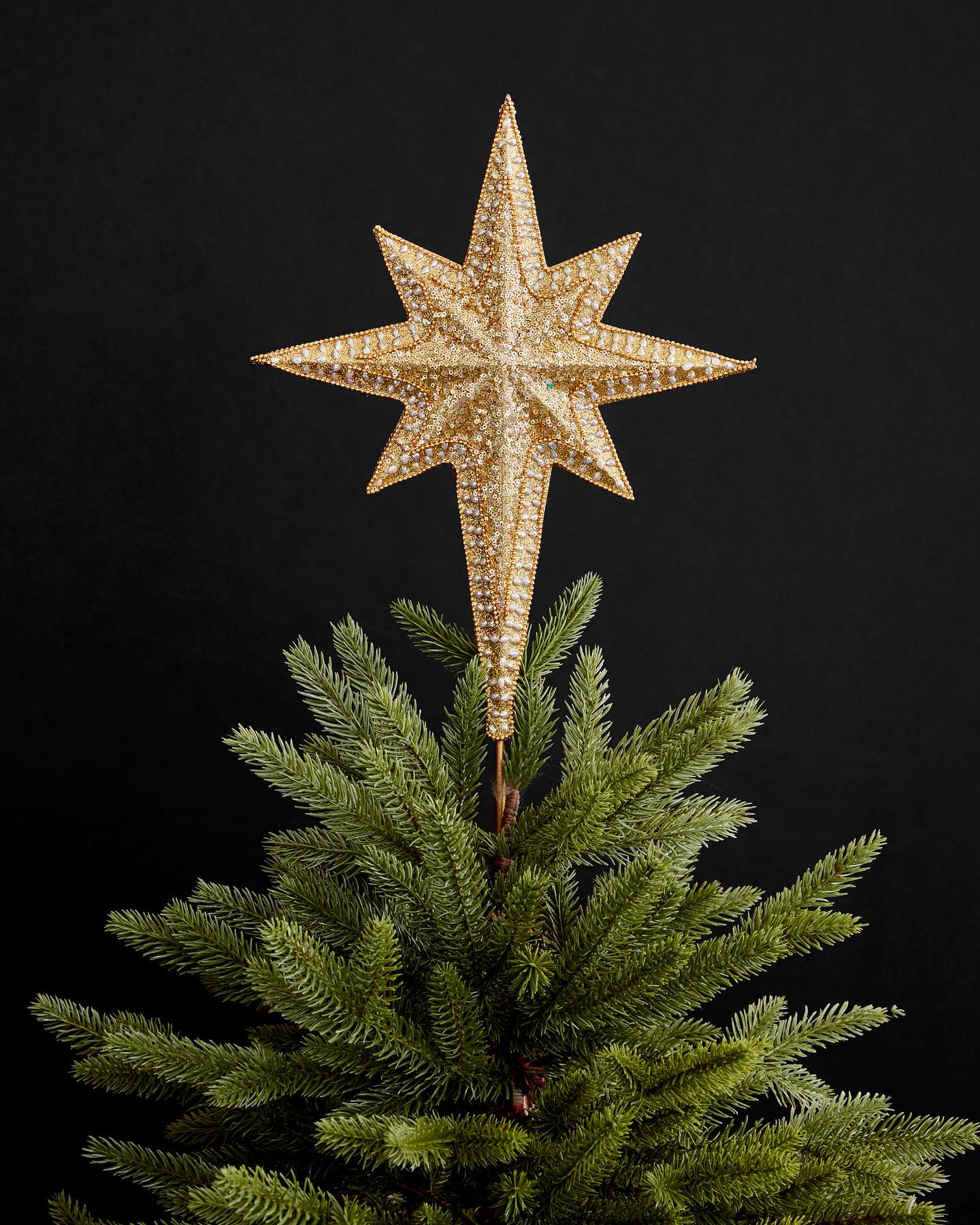 Balsam Hill Star Beaded Christmas Tree Topper with Shimmering Beads