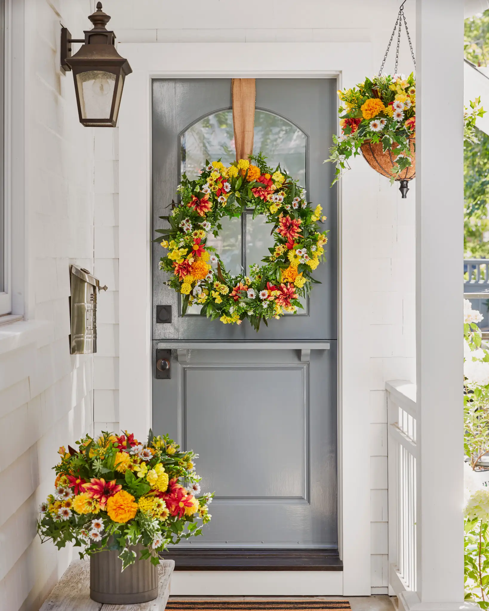 Cheery Front Door Farmhouse Zinnia Wreath