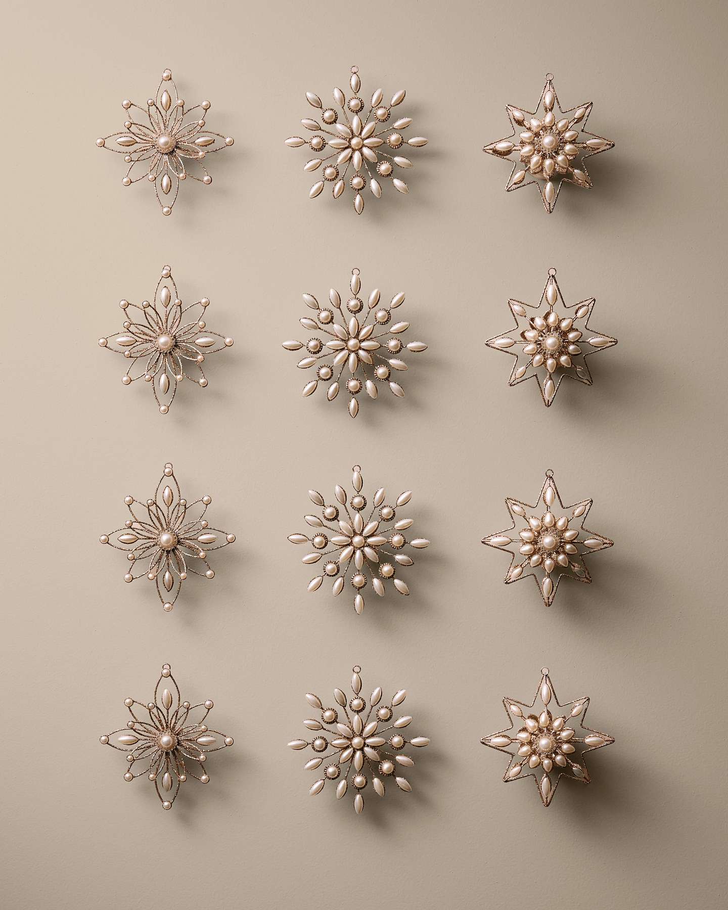 Balsam Hill Pearl Studded Star Artificial Christmas Ornament Set of 12 Full View