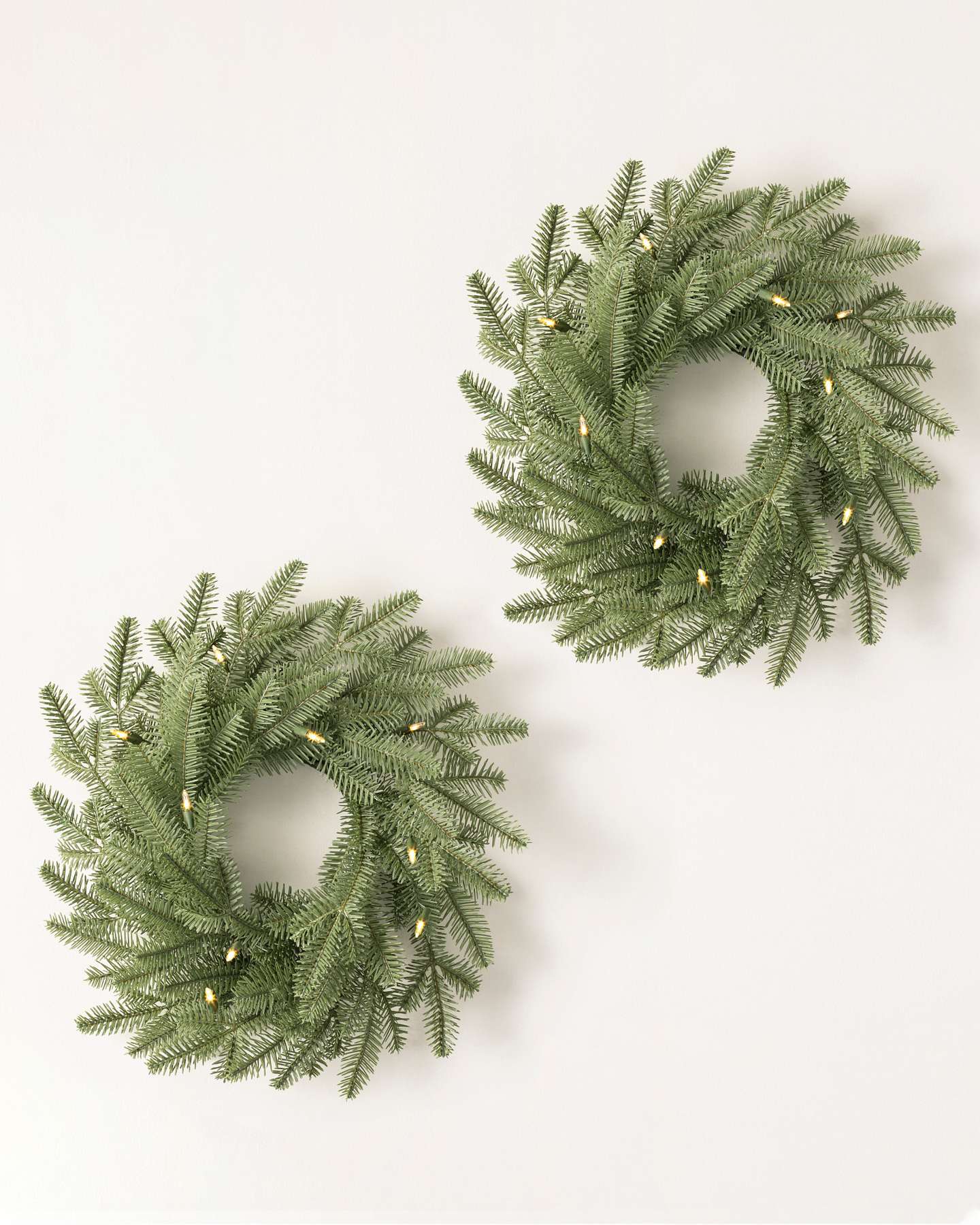 Balsam Hill Balsam Fir Artificial Christmas Wreath Set of 2 18-Inch With LED Clear Lights Full Display