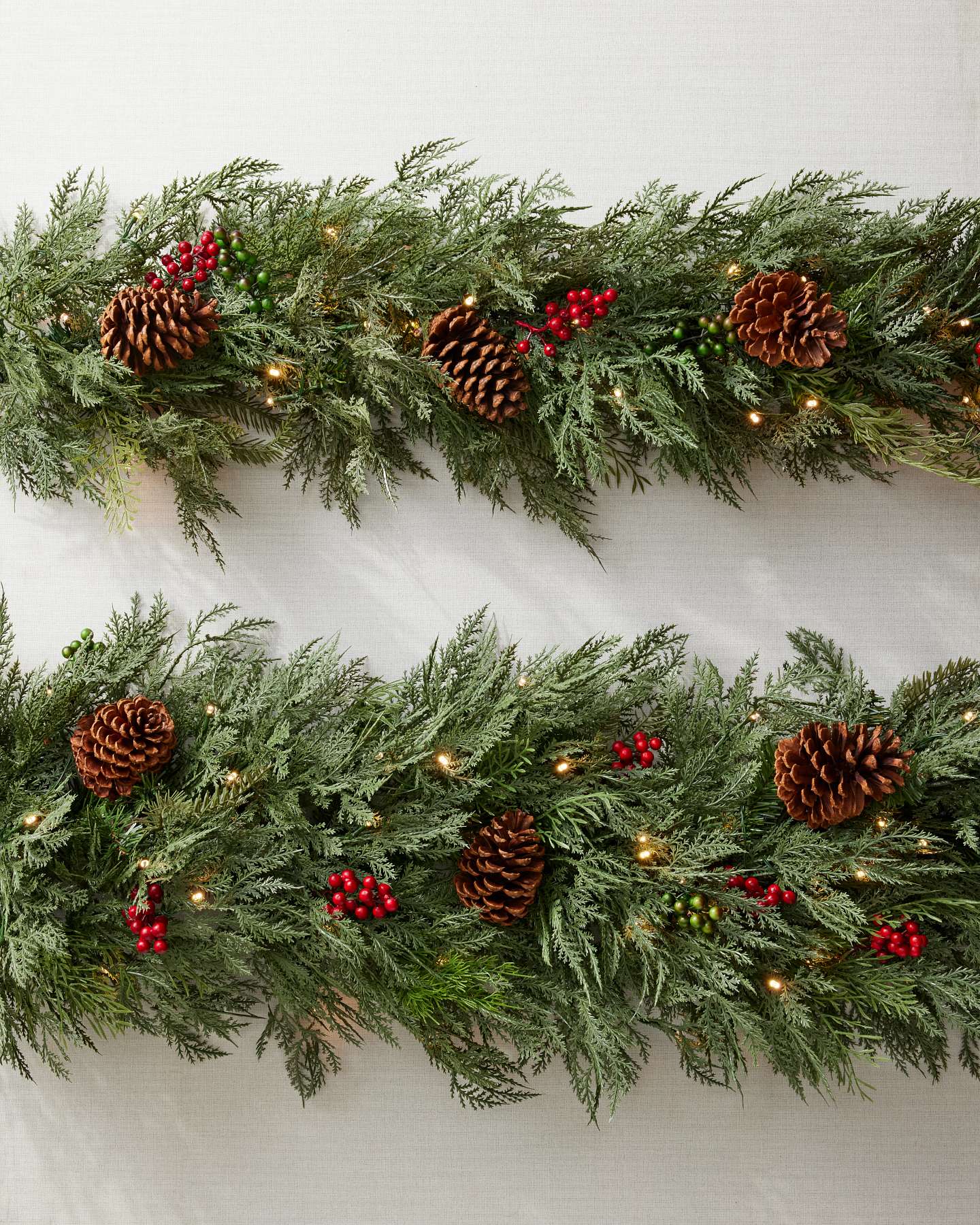 Balsam Hill Outdoor Winter Evergreen Artificial Christmas Foliage Size Comparison 8-Inch vs. 12-Inch