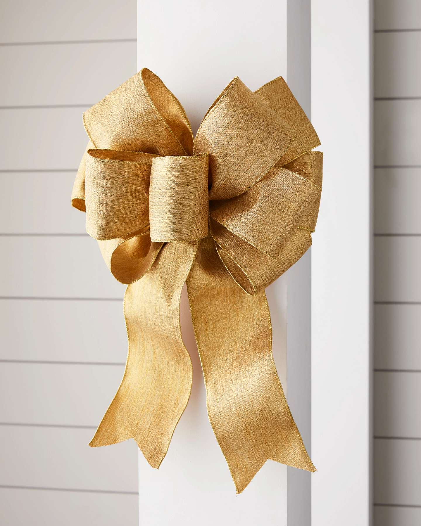 Balsam Hill Gold Shimmer Pre-Tied Artificial Christmas Tree Ribbon Bow Set of 2 Outdoor Display