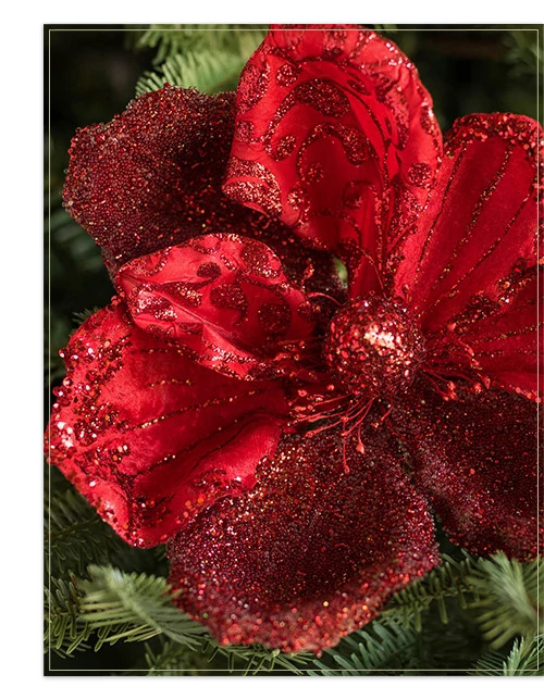 Red Glitter Magnolia Christmas Tree Picks | Balsam Hill