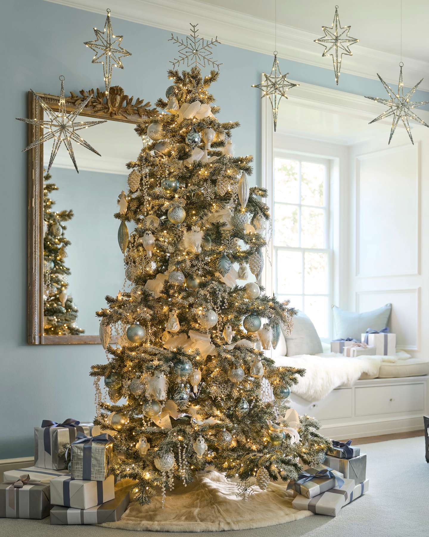 Balsam Hill Arctic Christmas Ornament Set Lifestyle Tree Display