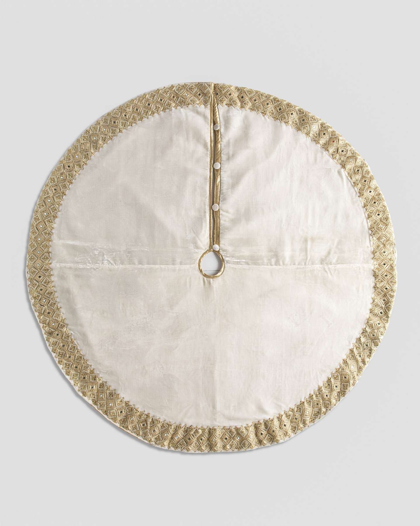 Balsam Hill White Gilded Glory Artificial Christmas Tree Skirt with Gold Trim