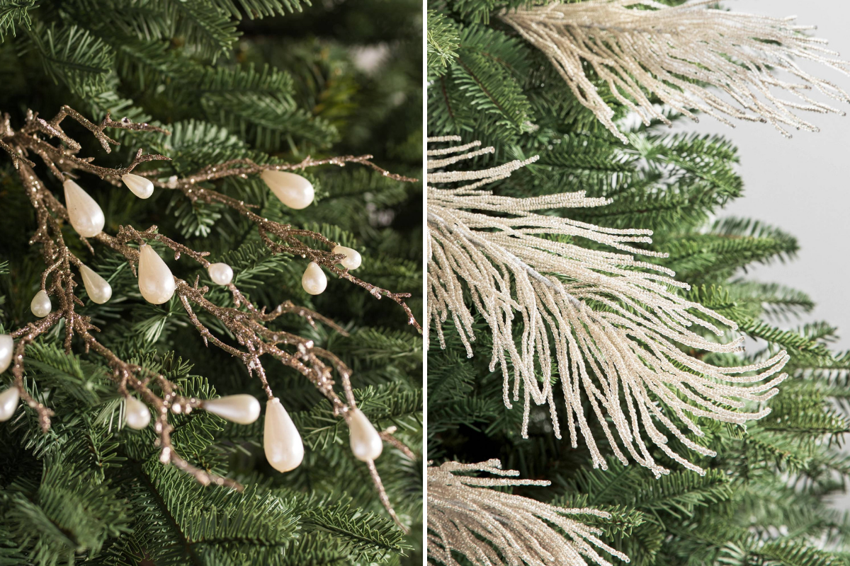 Collage of beaded Christmas tree picks