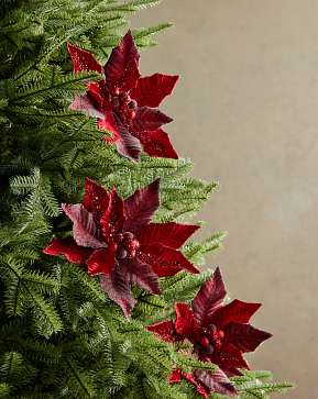 Red Glittered Beaded Velvet Poinsettia Pick Set Red Glittered Beaded Velvet Poinsettia Pick Set