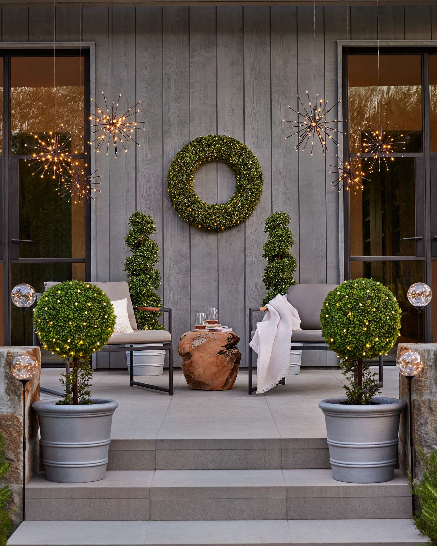 Balsam Hill Outdoor Boxwood Artificial Christmas Foliage Lifestyle