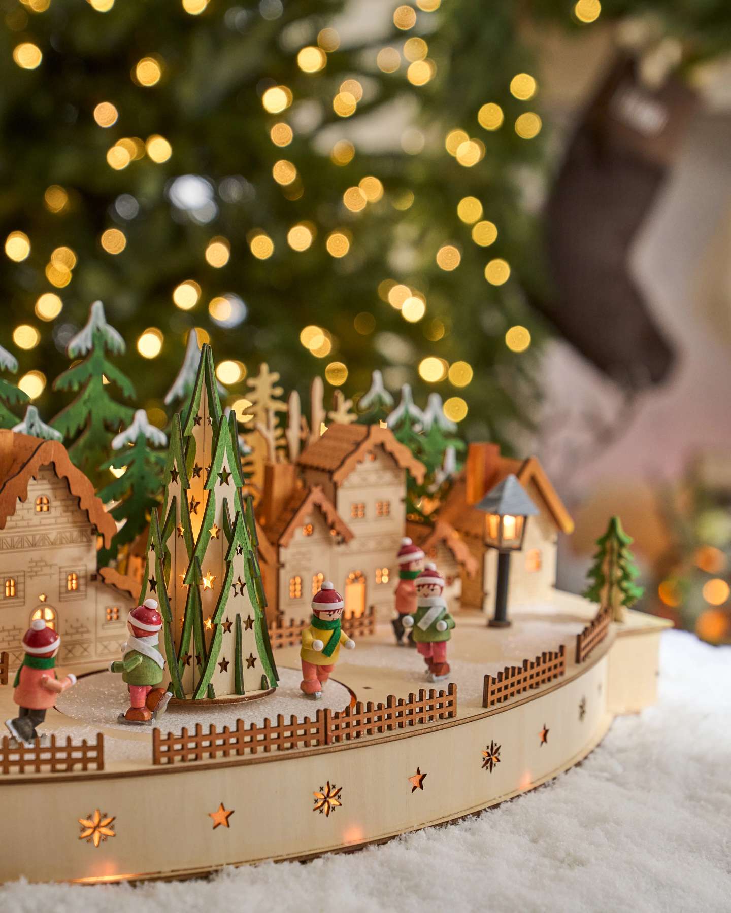Lit Wooden Animated Christmas Skating Village