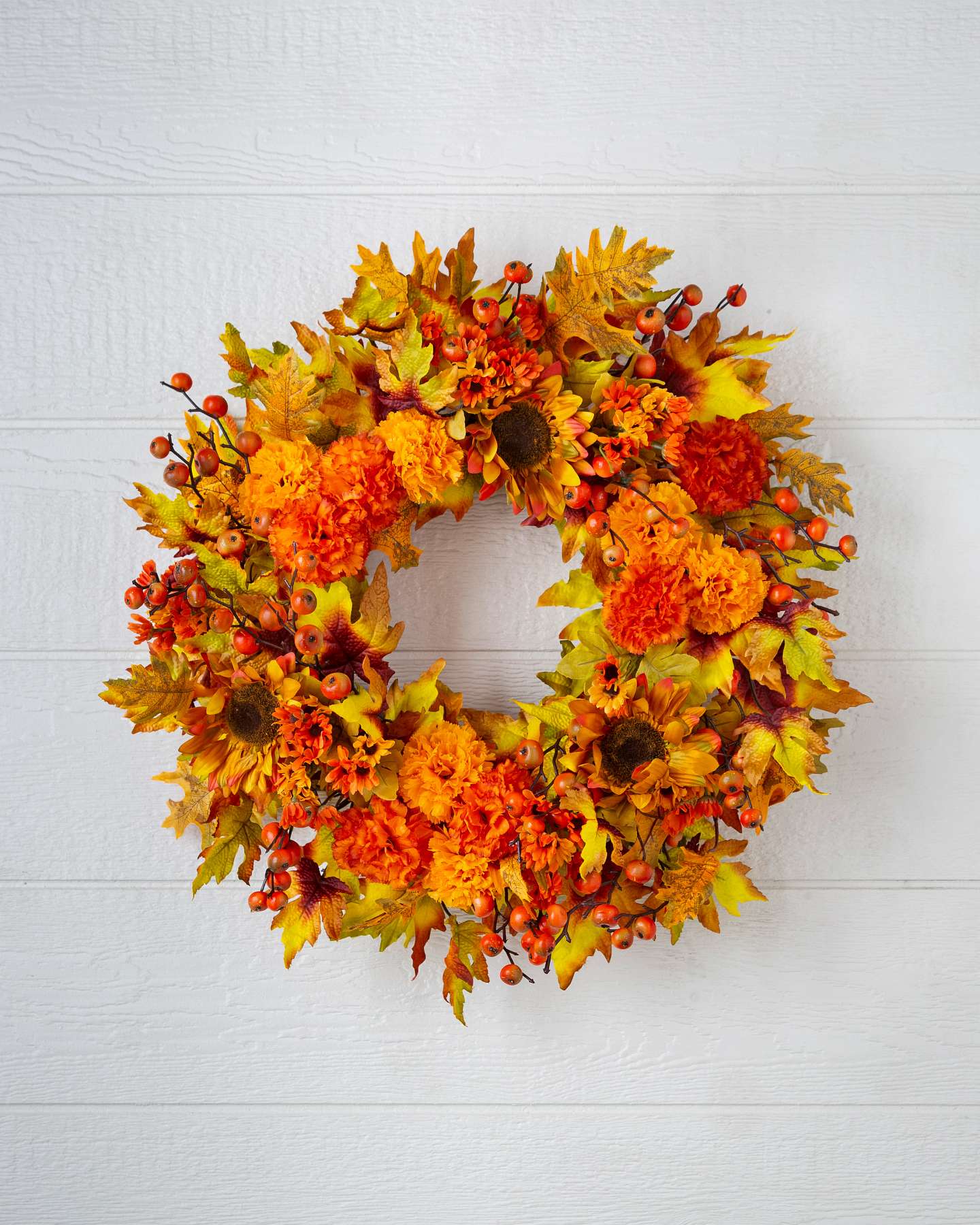 Balsam Hill Outdoor Sunburst Mums Artificial Fall Wreath 24-Inch Decorative Accent