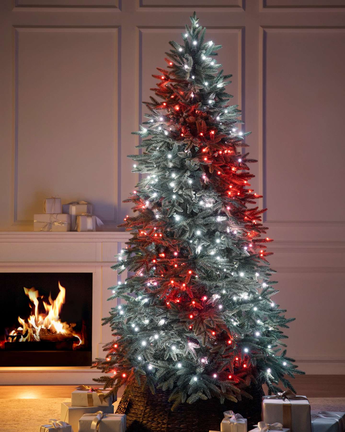 Balsam Hill Silverado Slim Artificial Christmas Tree in a Festive Living Room