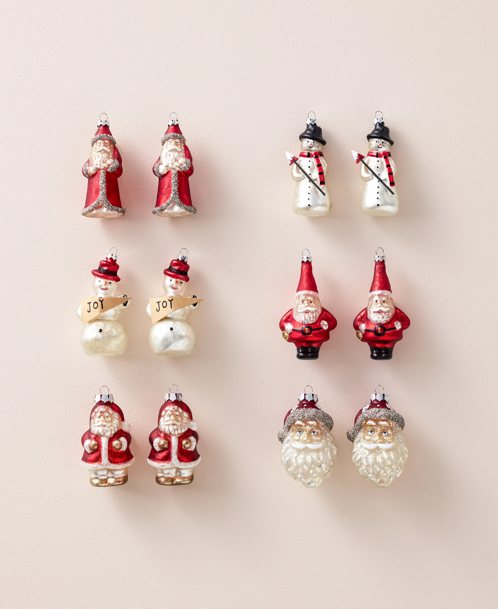 Vintage Holiday Santa & Snowman Glass Ornament Set