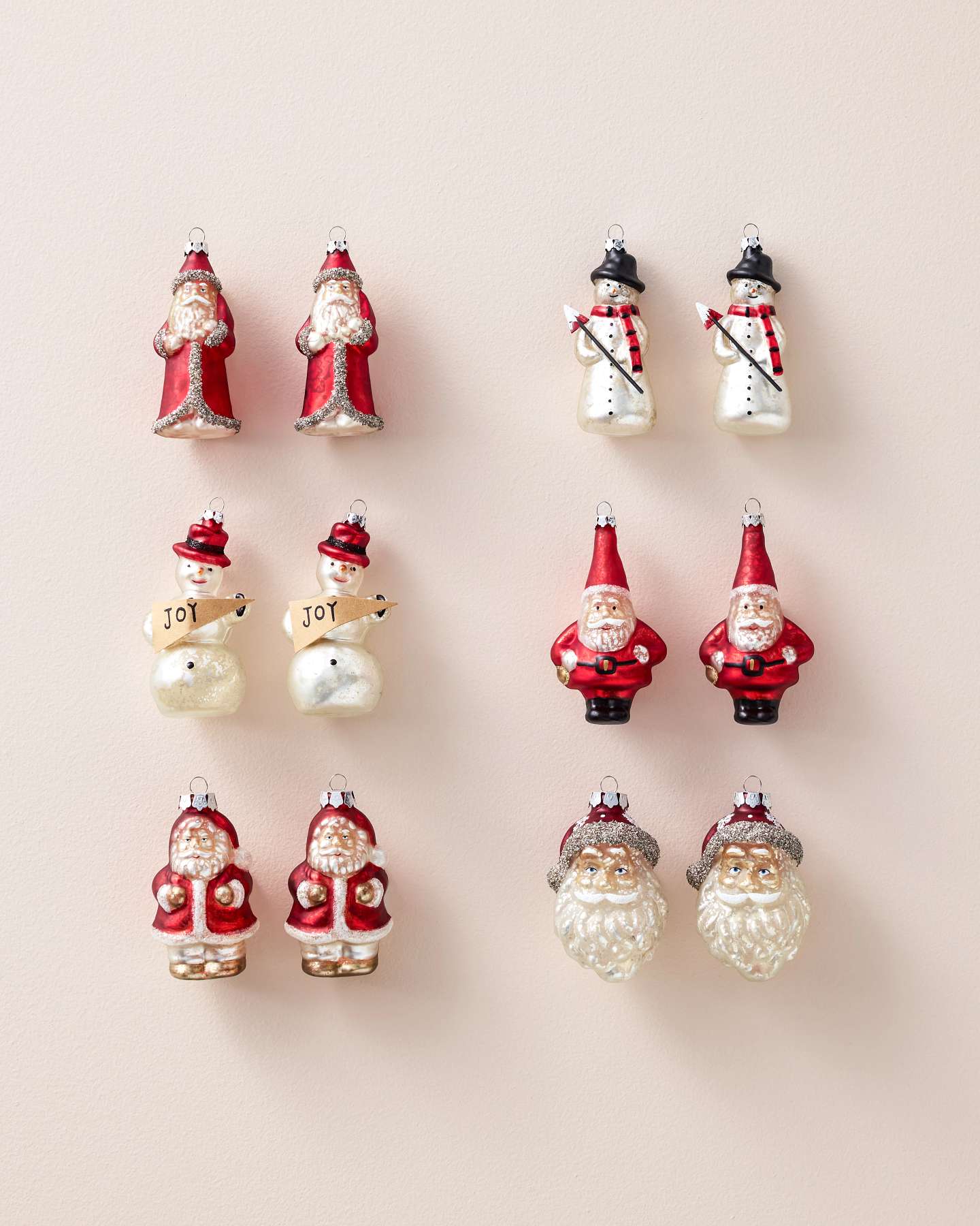 Vintage Holiday Santa & Snowman Glass Ornaments, Set of 12