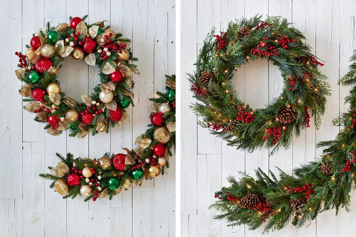 Collage image of matching artificial Christmas wreath and garland