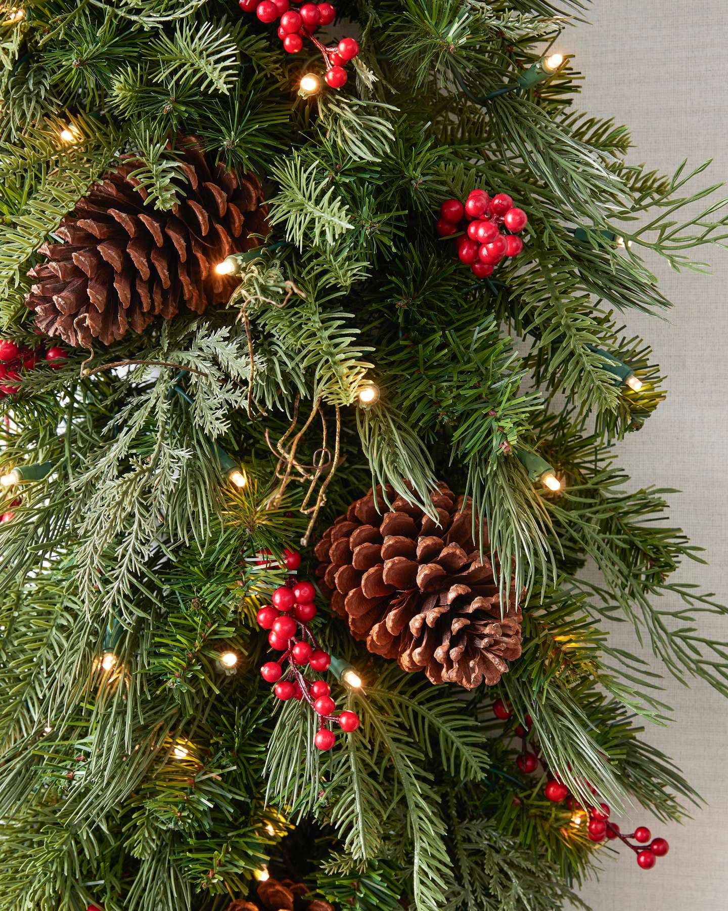 Balsam Hill Outdoor Red Berry Pine Artificial Christmas Foliage Detailed View