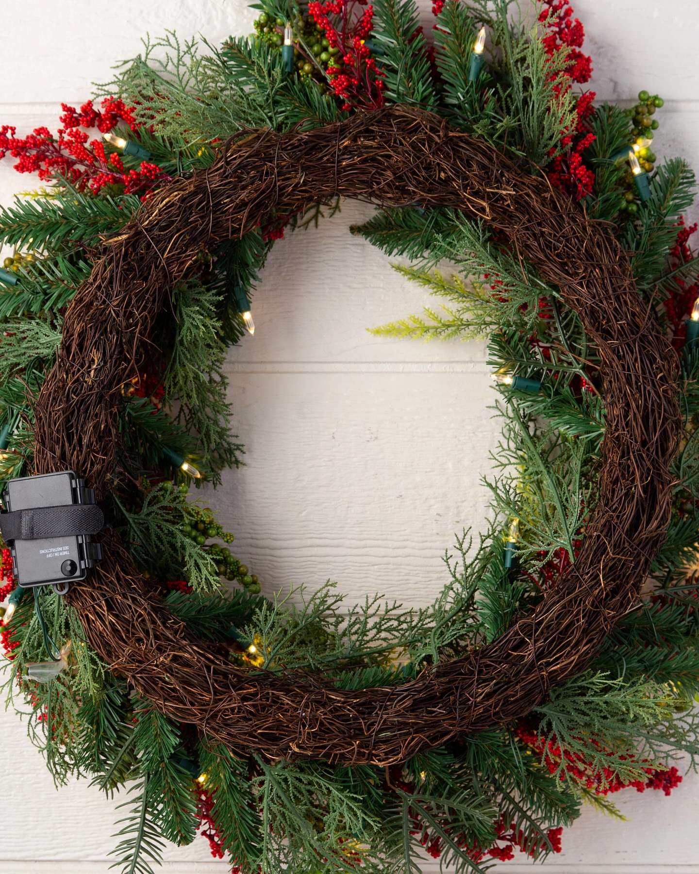 Balsam Hill Outdoor Berry Burst Artificial Christmas Wreath LED Close-Up