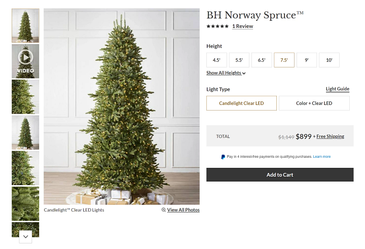 Screenshot of Christmas tree product page