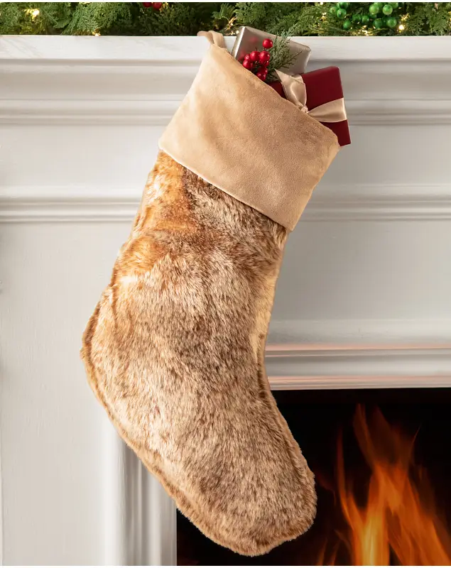 Brown Lodge Faux Fur Stocking by Balsam Hill