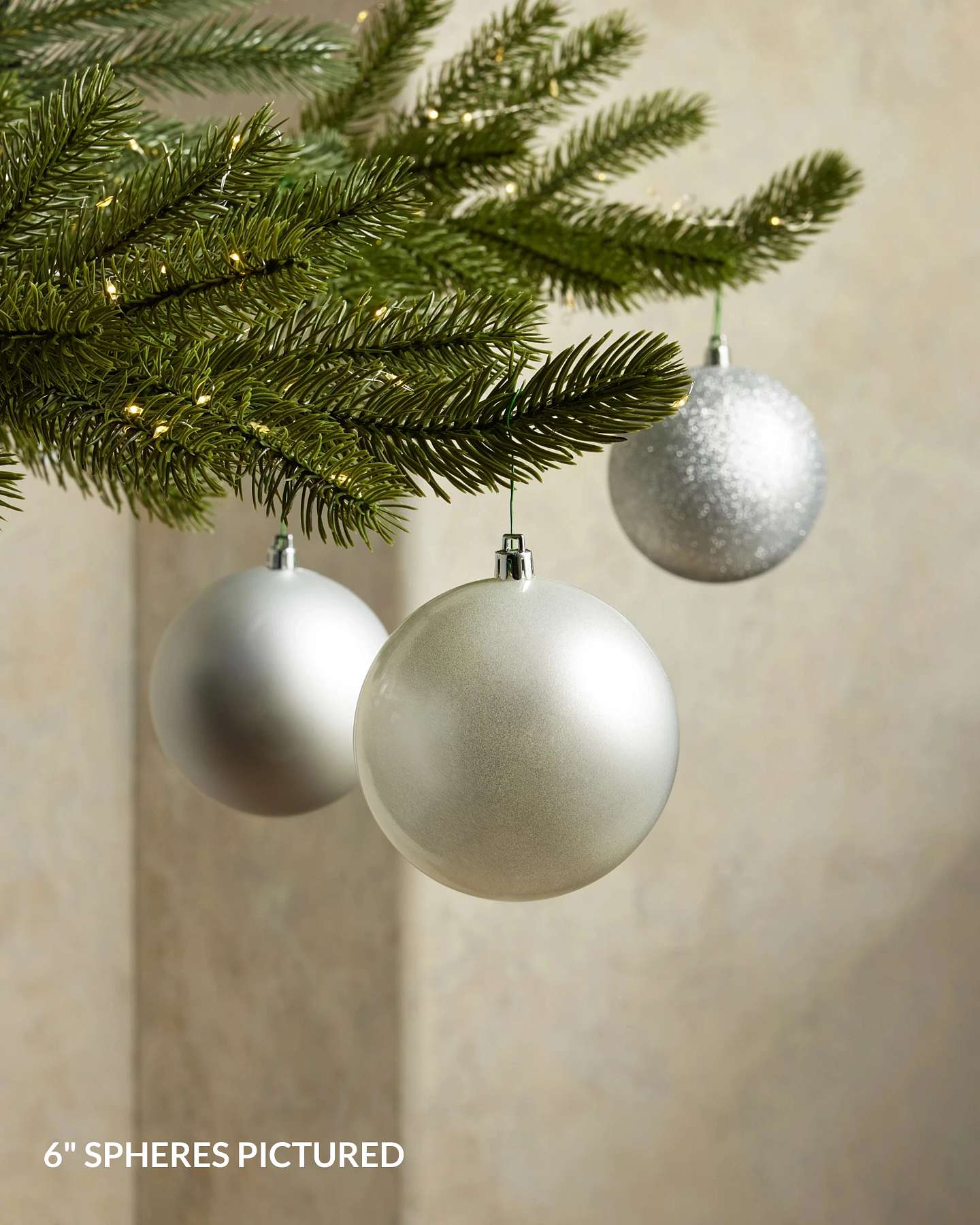 Balsam Hill Silver Shatter Resistant Artificial Christmas Ornament Set of 20 Close-Up