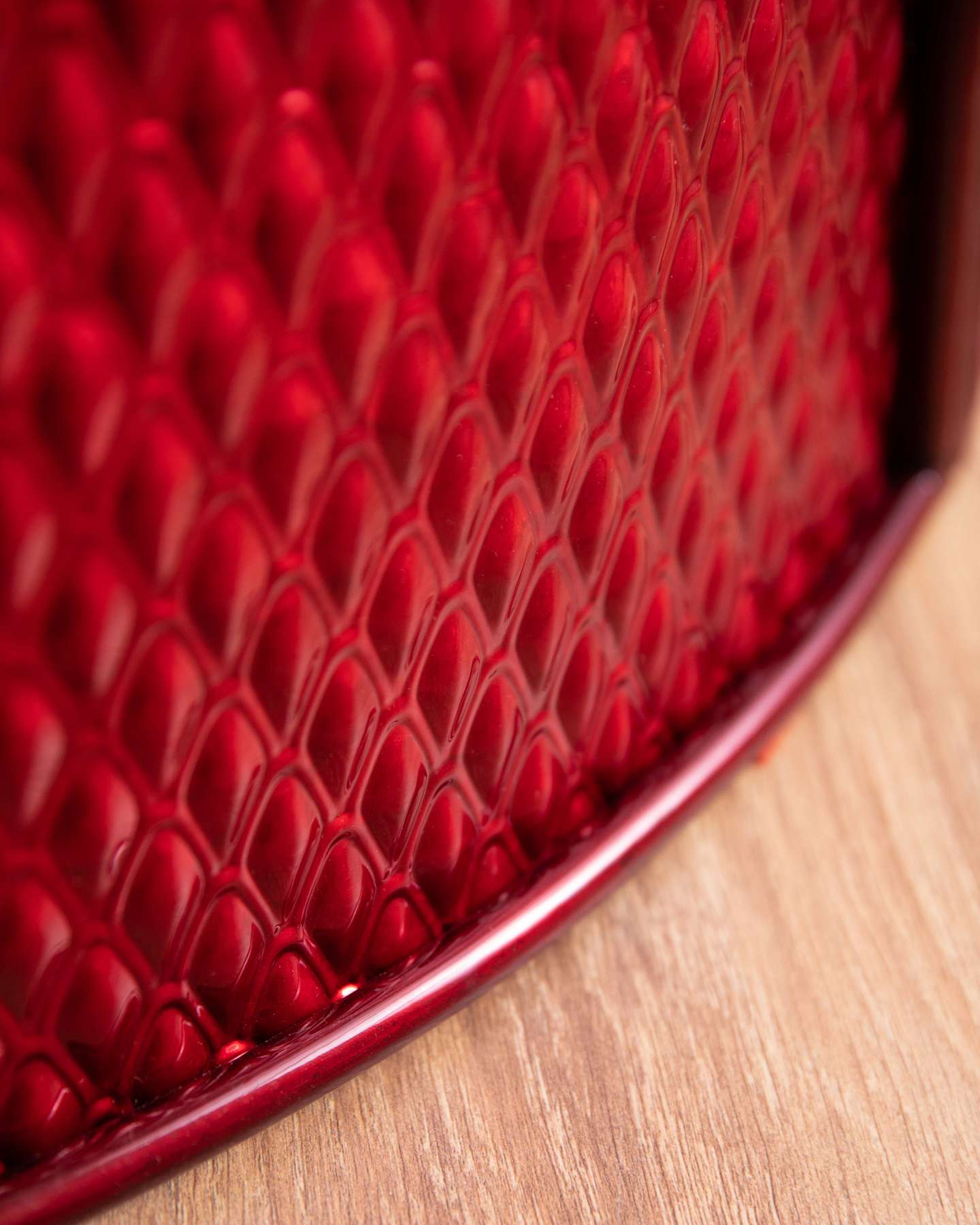 Balsam Hill Red Merry Metallic Quilted Artificial Christmas Tree Collar Closeup View