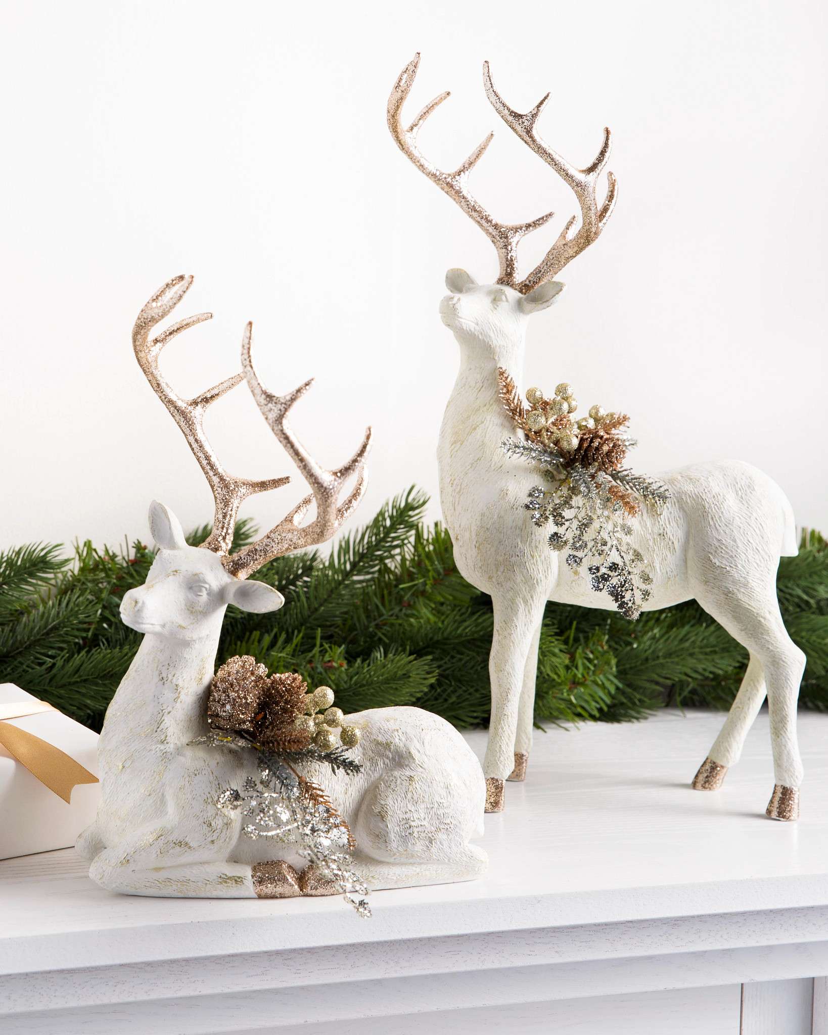 Winter Frost Tabletop Deer Christmas Decorations Balsam Hill   FGC 2041002 Winter Frost Tabletop Deer Set Of 2 SSC 