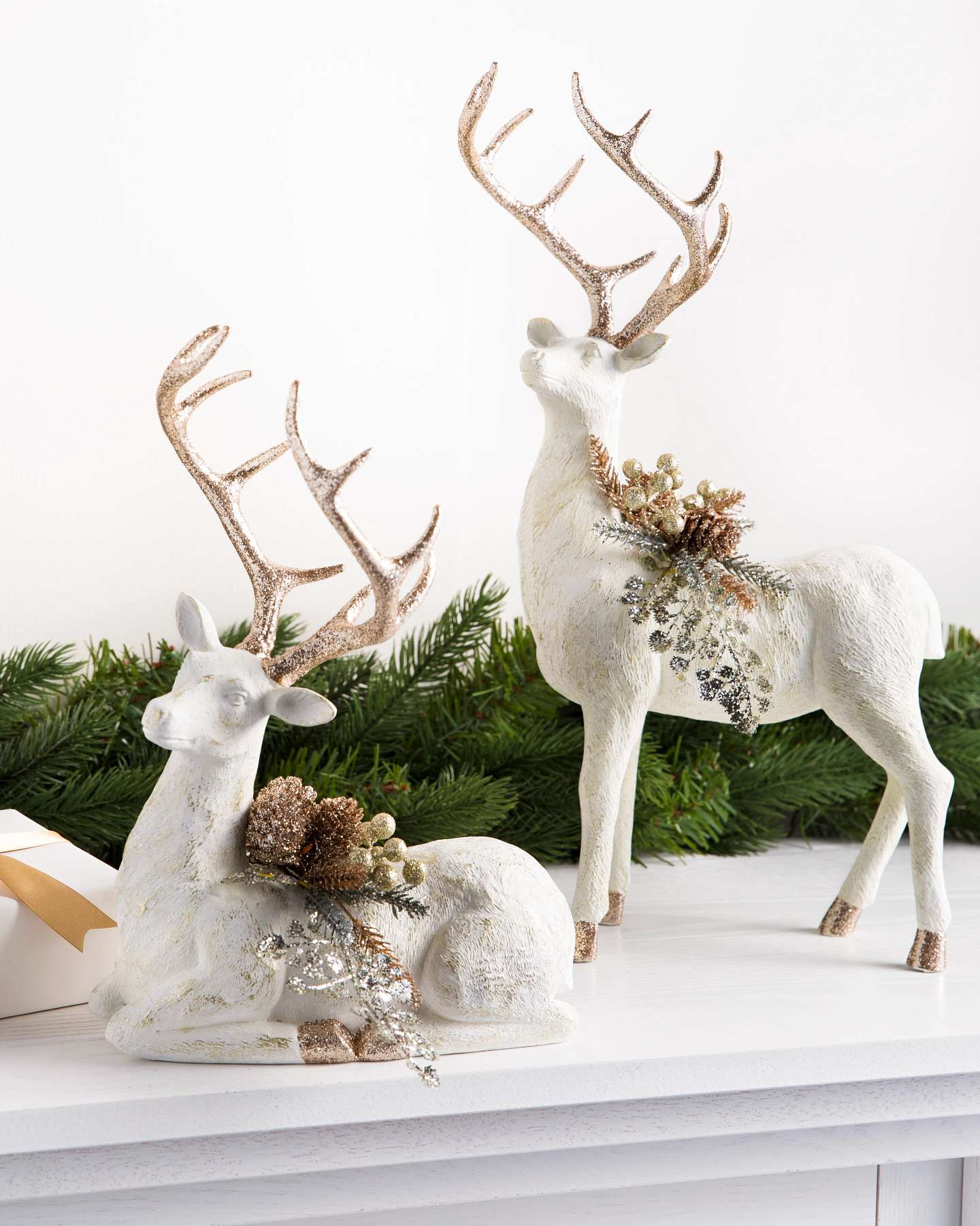 Balsam Hill Winter Frost Tabletop Artificial Christmas Deer Set of 2 Product Display