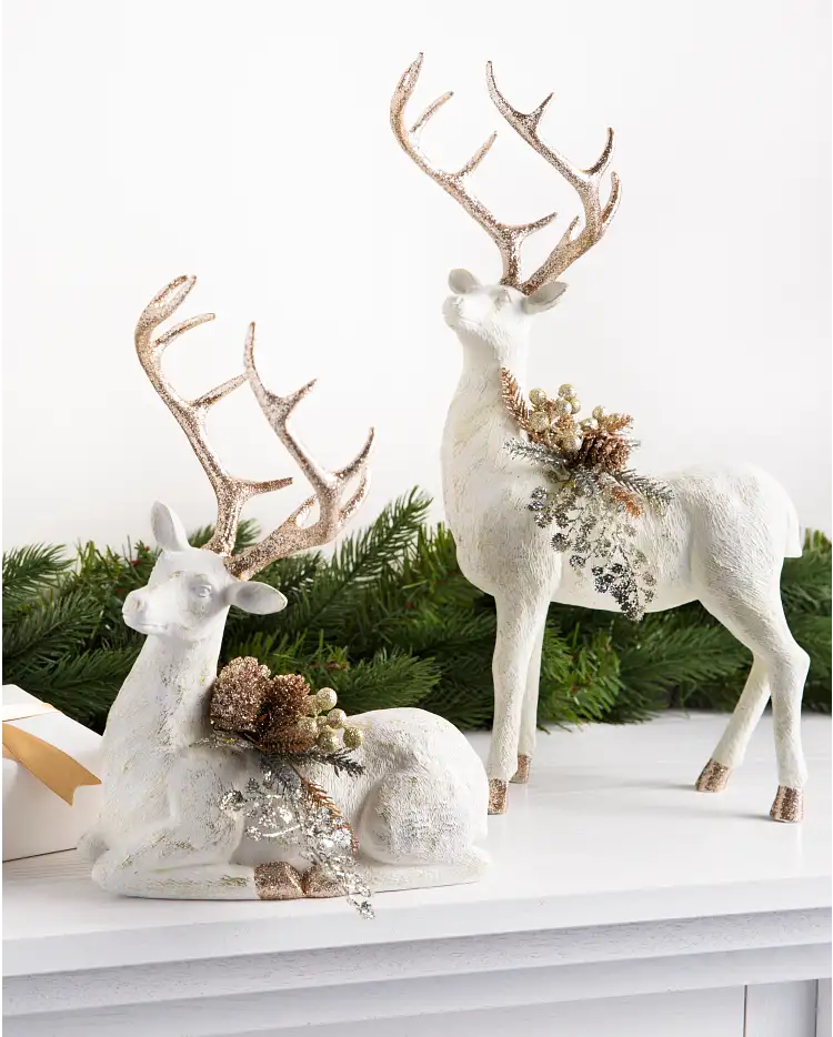 Winter Frost Tabletop Deer Christmas Decorations | Balsam Hill