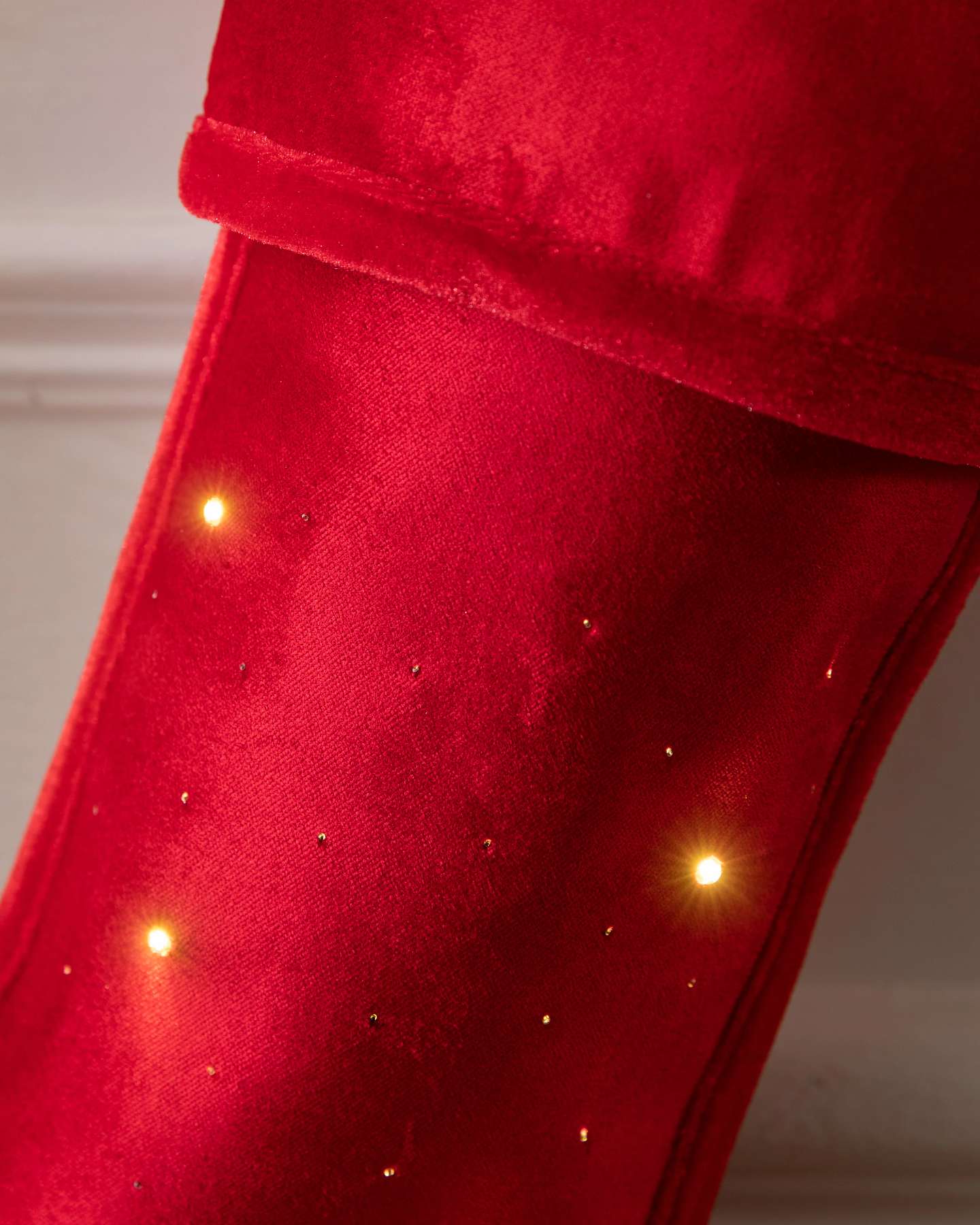 Balsam Hill Red Lit Starlight Christmas Stocking Closeup View